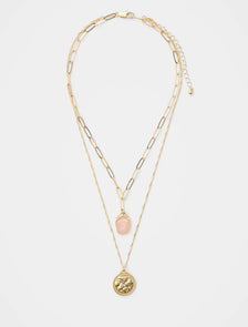 Saylor Stone Charm Necklace Gold/Rose_mannequin