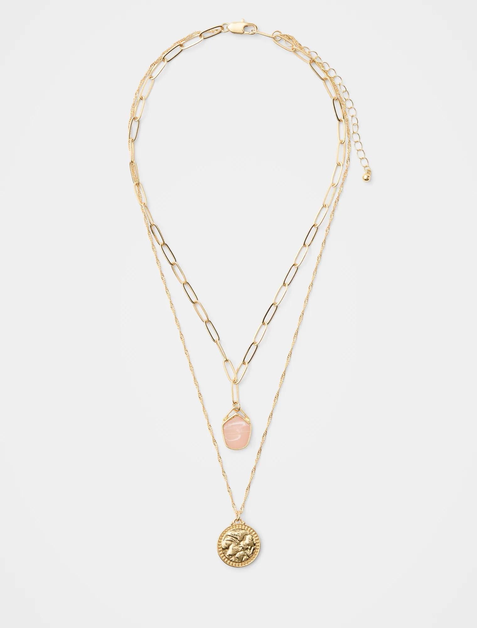 Saylor Stone Charm Necklace Gold/Rose_mannequin