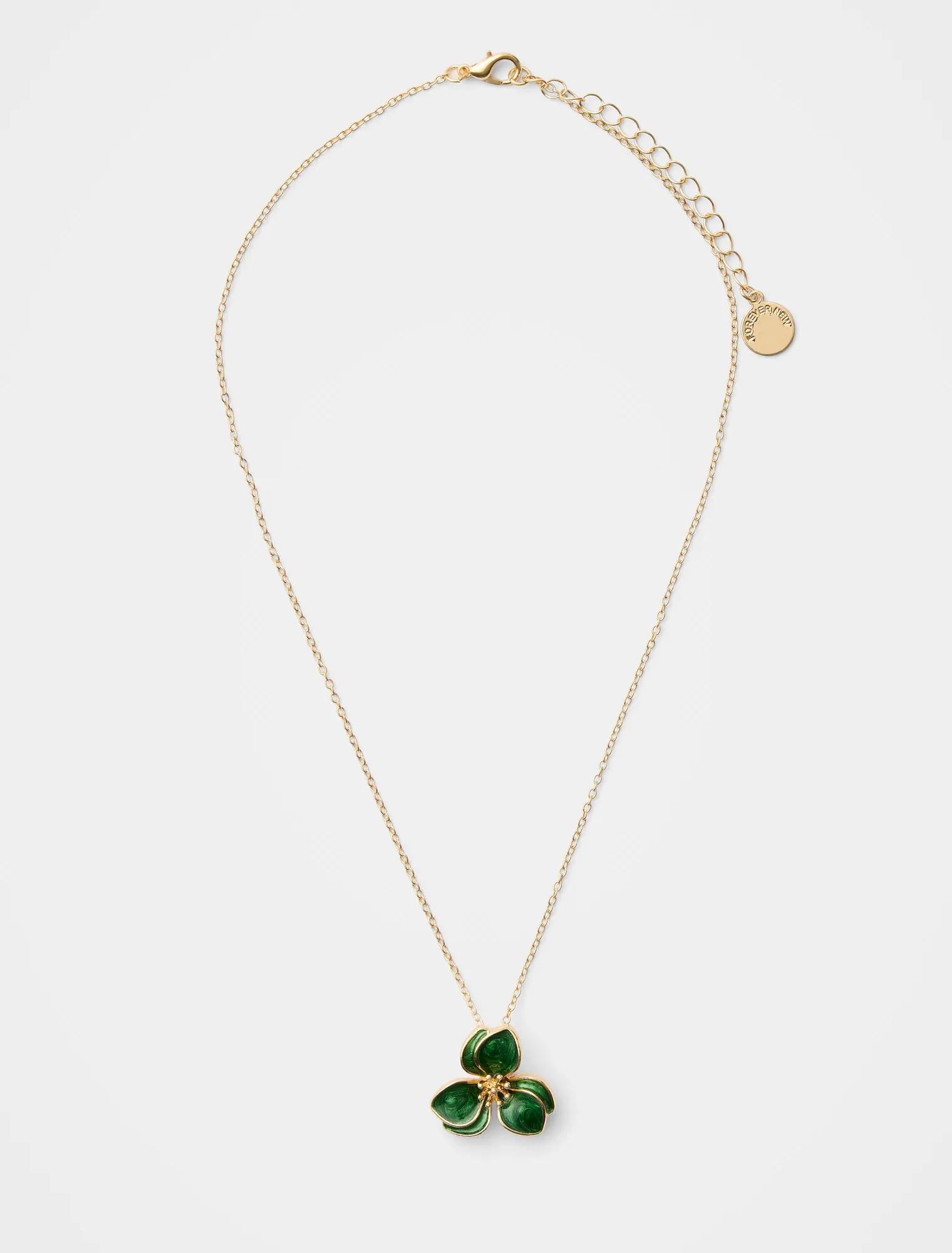 Edith Enamel Flower Necklace Gold/Green_mannequin
