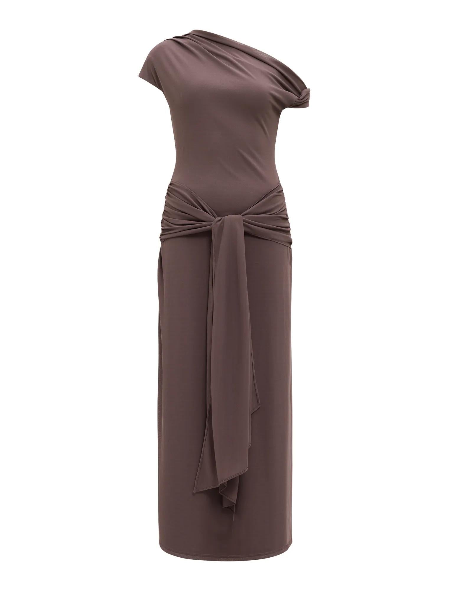 Piper Draped Tie Mesh Midi Dress Plum Truffle_mannequin