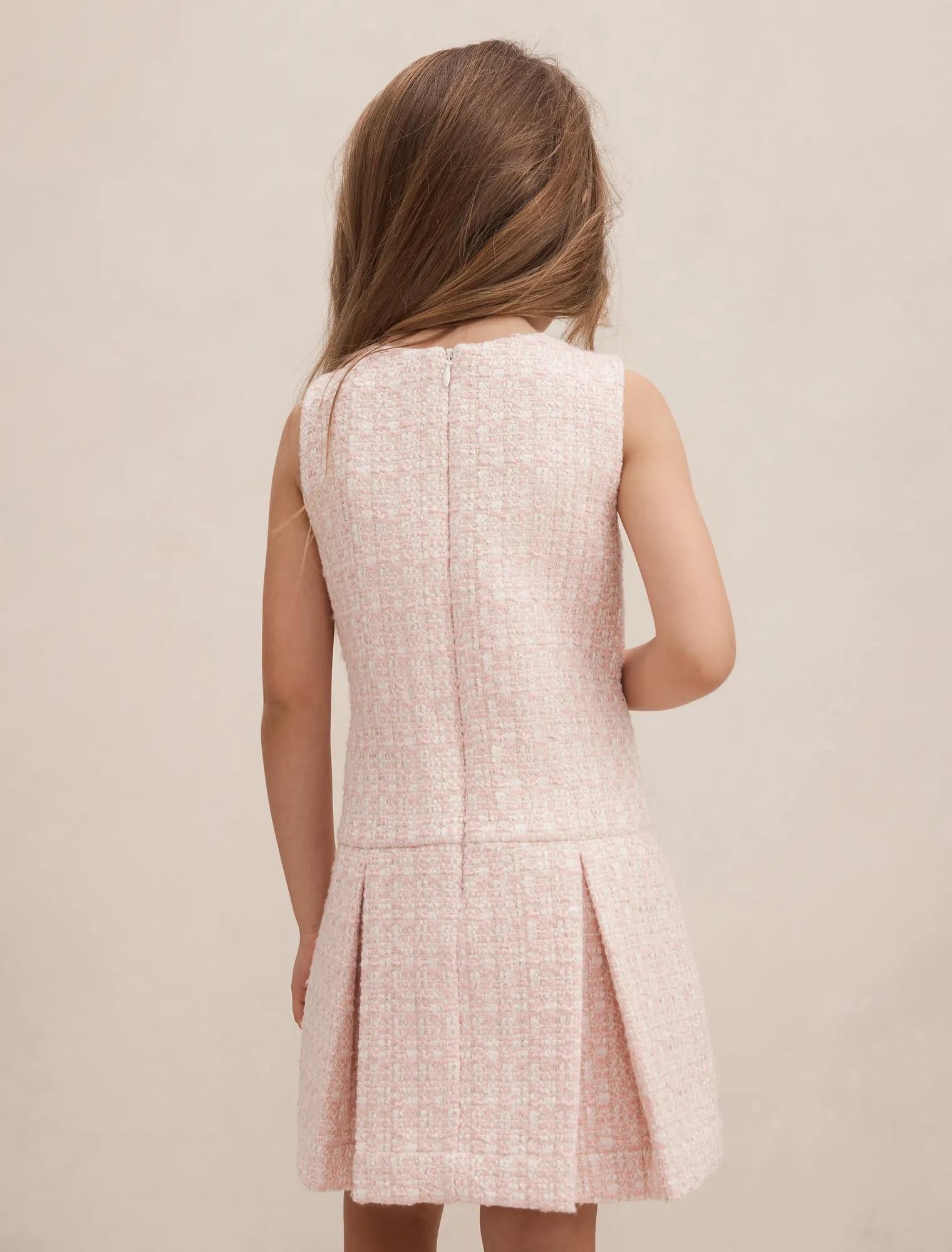 Audrey Girls Tweed Shift Dress Pink/Gold Set