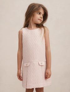 Audrey Girls Tweed Shift Dress Pink/Gold Set