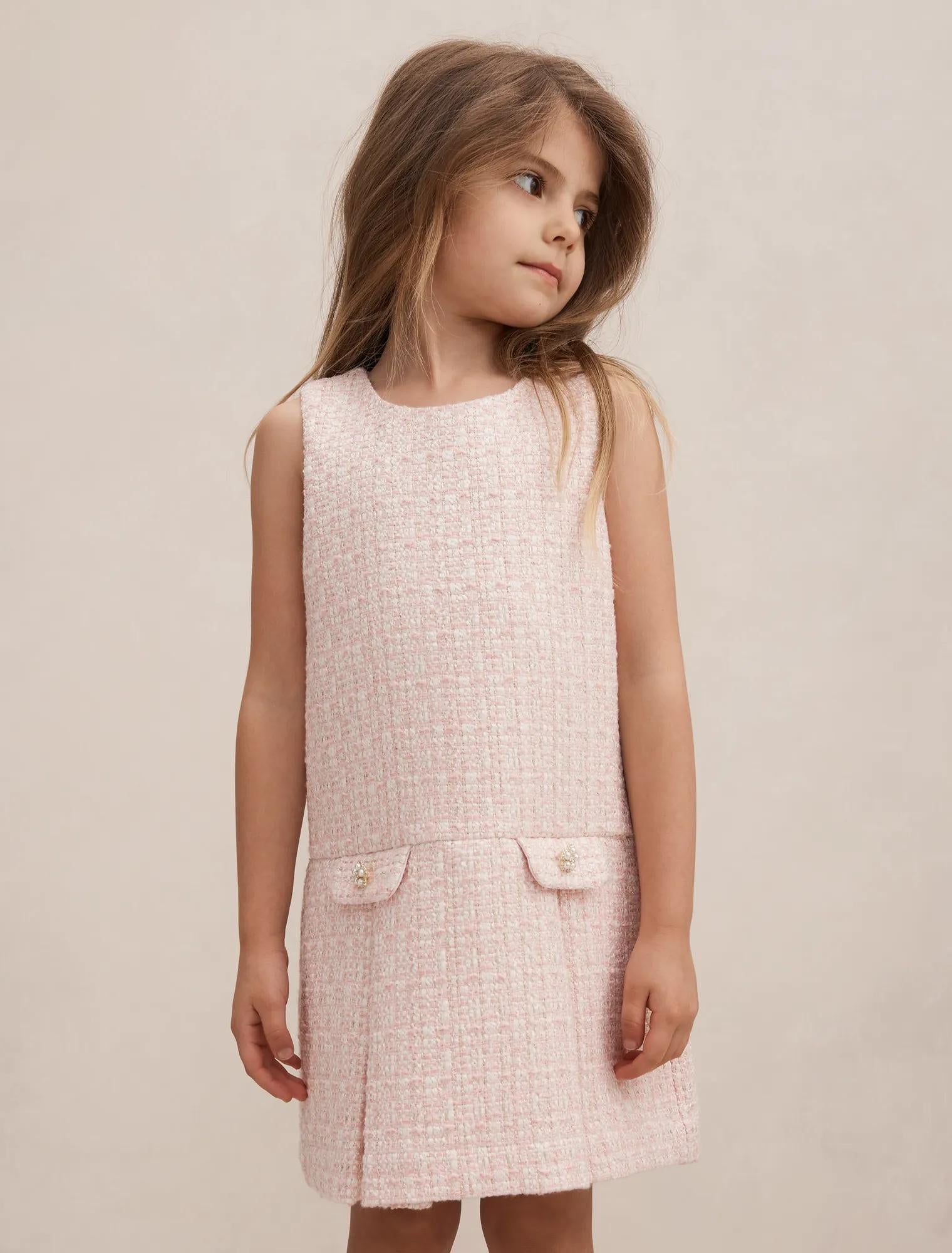 Audrey Girls Tweed Shift Dress Pink/Gold Set