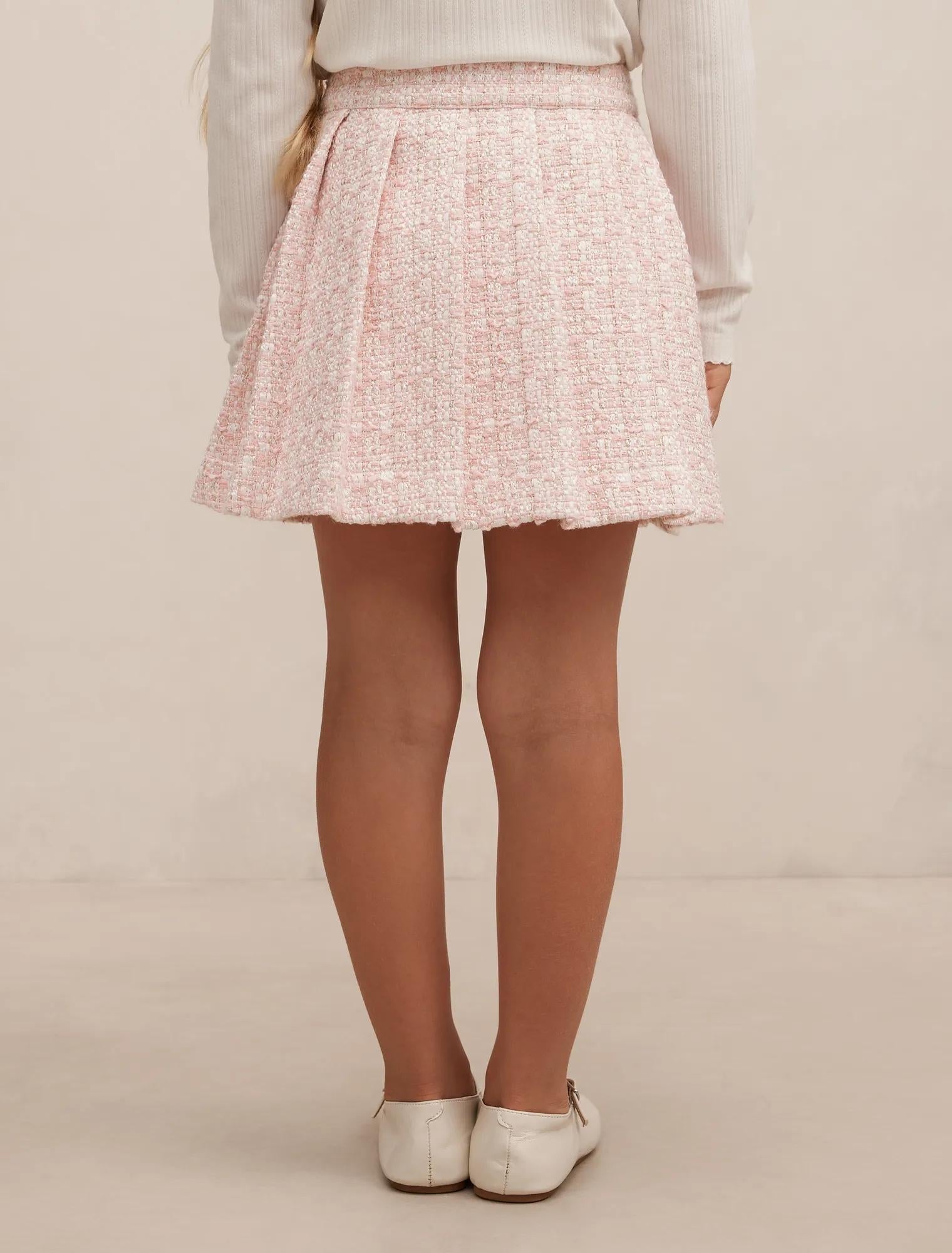 Audrey Girls Pleated Tweed Skirt Pink/Gold Set