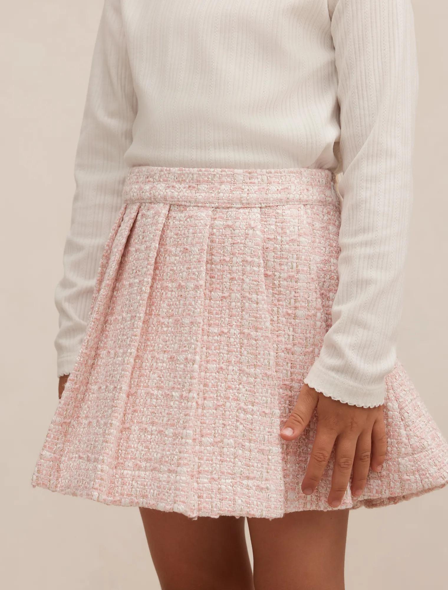 Audrey Girls Pleated Tweed Skirt Pink/Gold Set