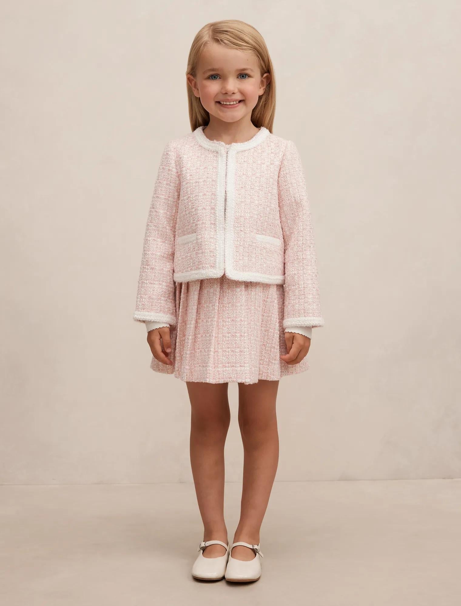Audrey Girls Pleated Tweed Skirt Pink/Gold Set