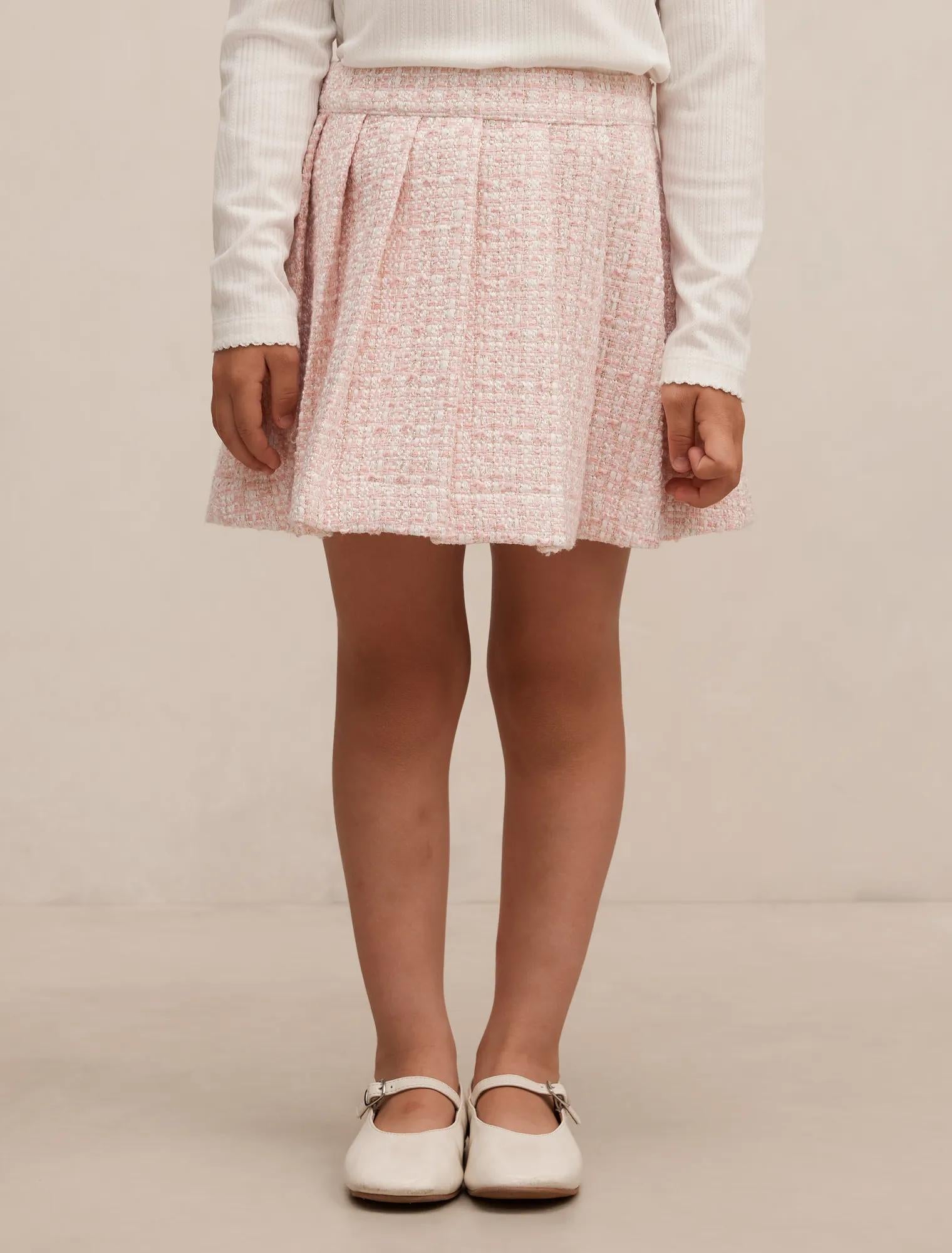 Audrey Girls Pleated Tweed Skirt Pink/Gold Set