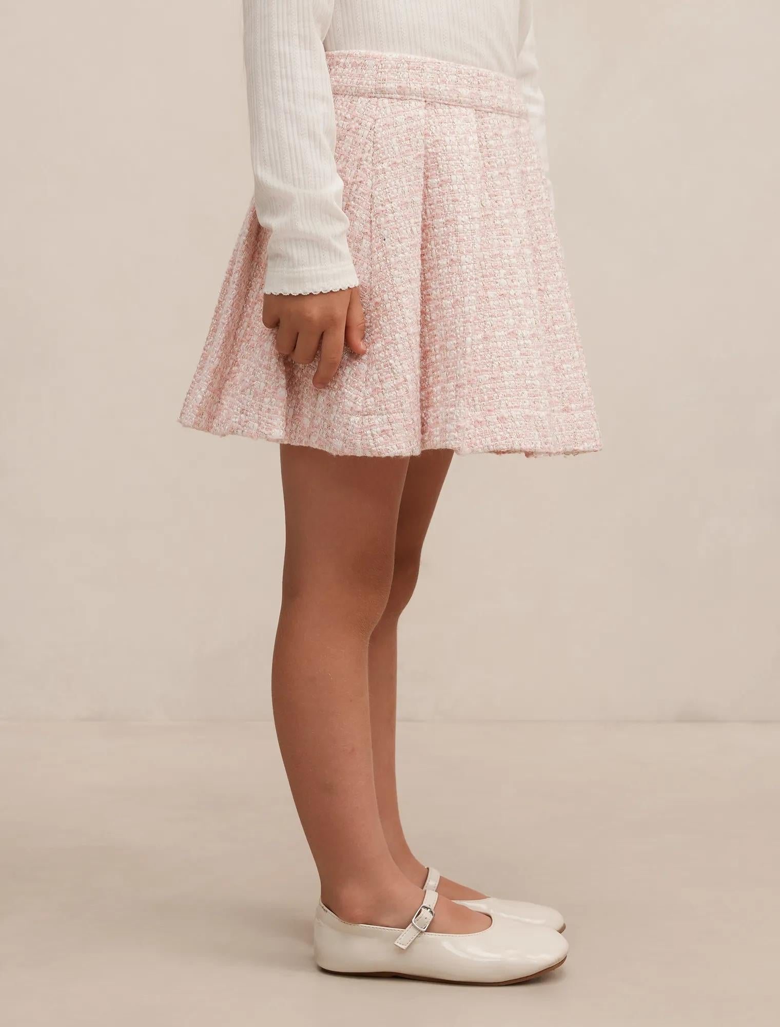 Audrey Girls Pleated Tweed Skirt Pink/Gold Set