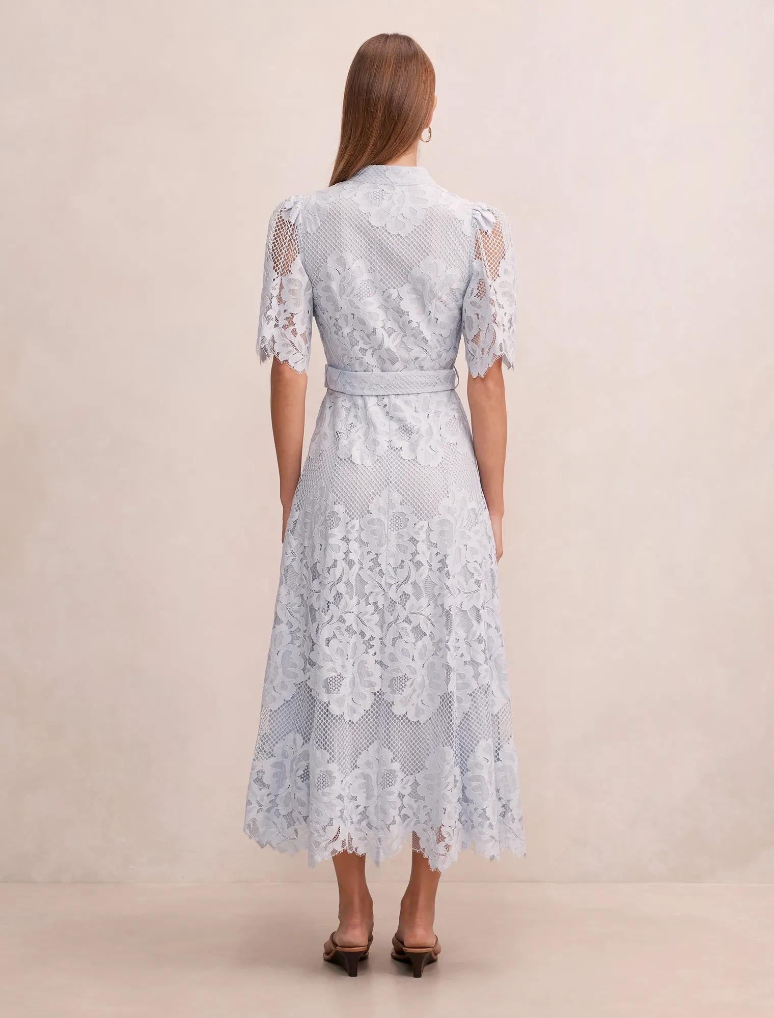 Liberty Flutter Sleeve Lace Midi Heather Blue