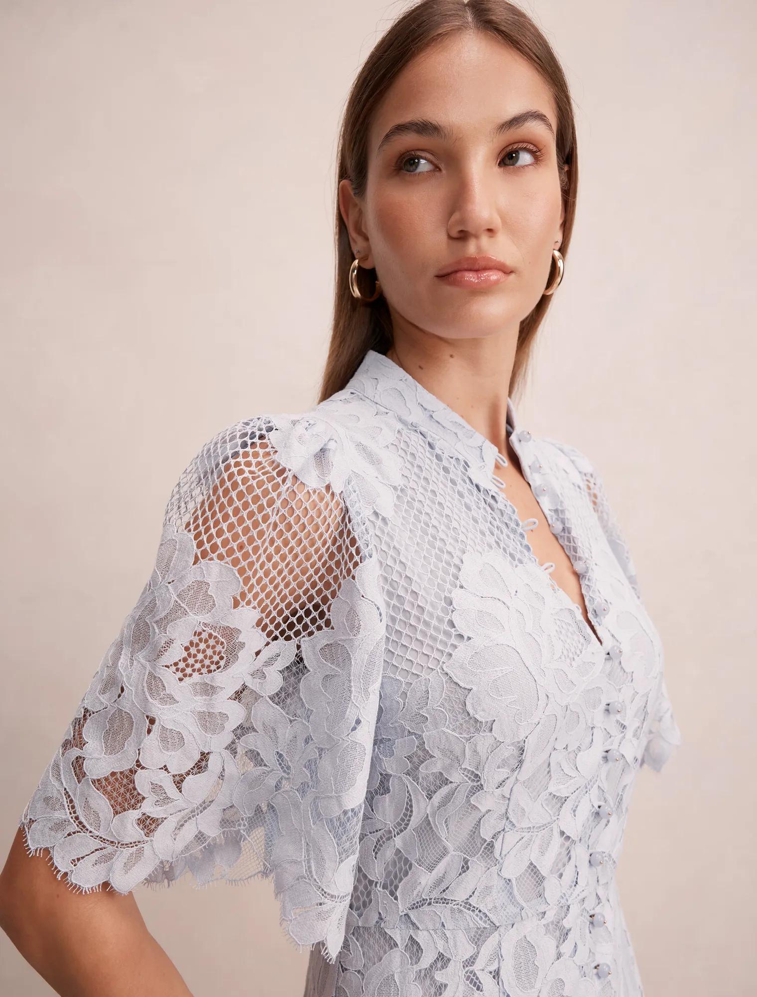 Liberty Flutter Sleeve Lace Midi Heather Blue