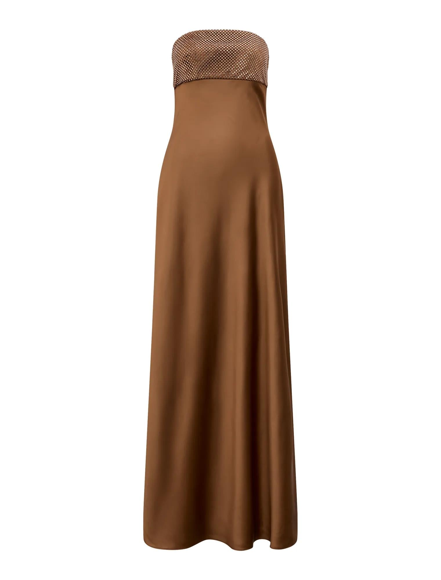 Amina Embellished Satin Maxi Golden Brown_mannequin