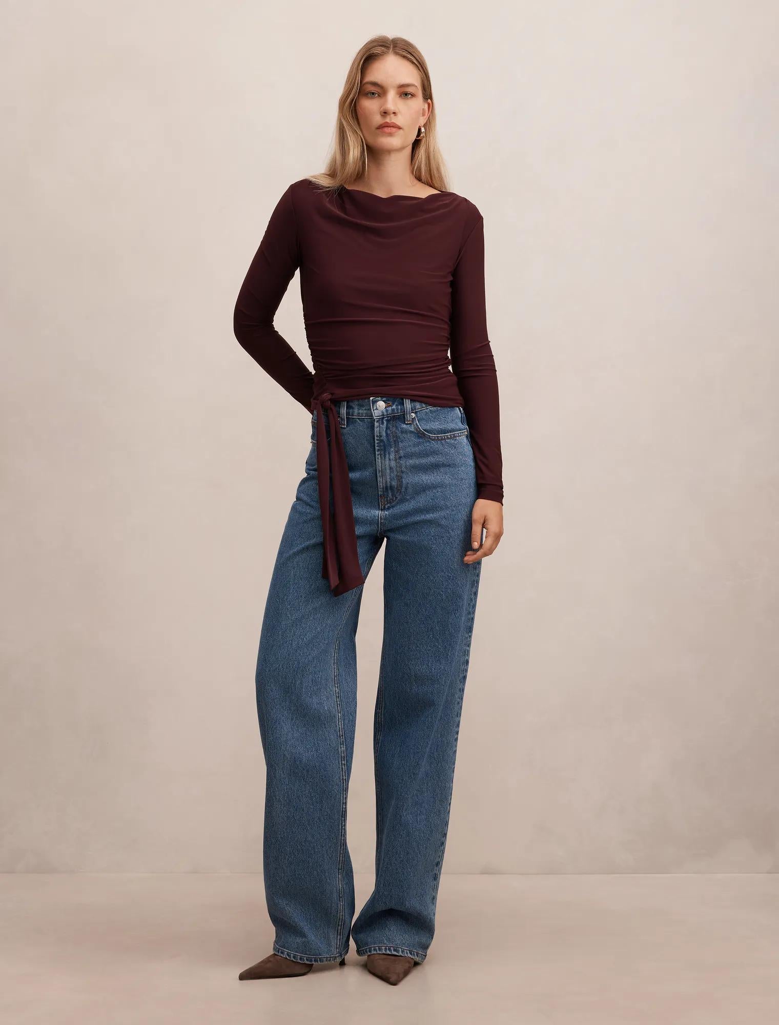 Lexi Tie Long Sleeve Top Midnight Plum