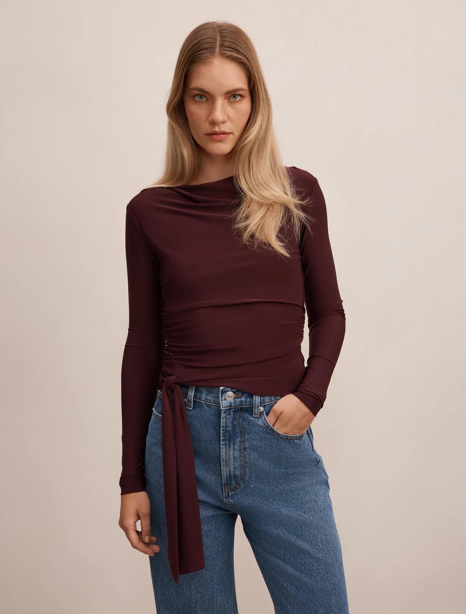 Lexi Tie Long Sleeve Top Midnight Plum