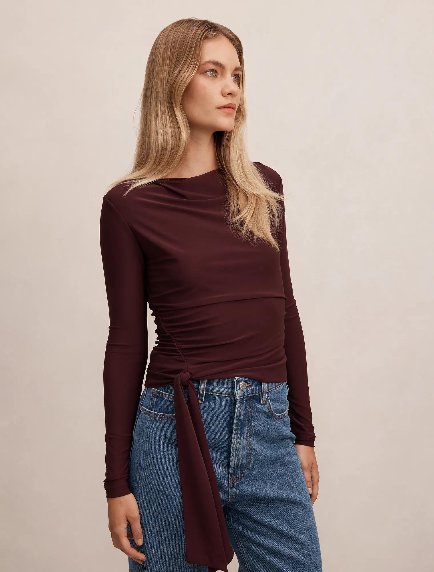 Lexi Tie Long Sleeve Top Midnight Plum