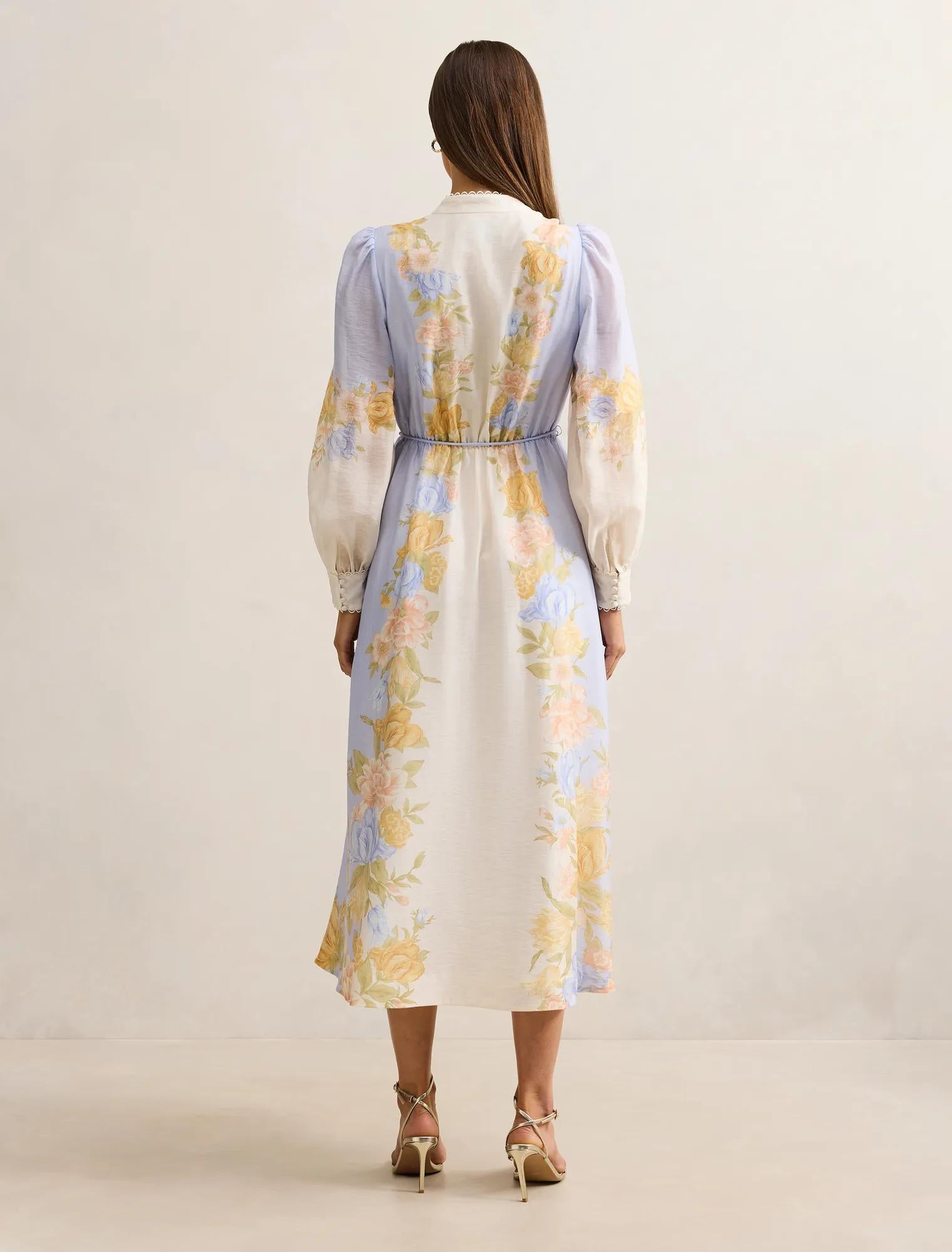 Christina Placement Print Midi Dress Blue Mercia Floral
