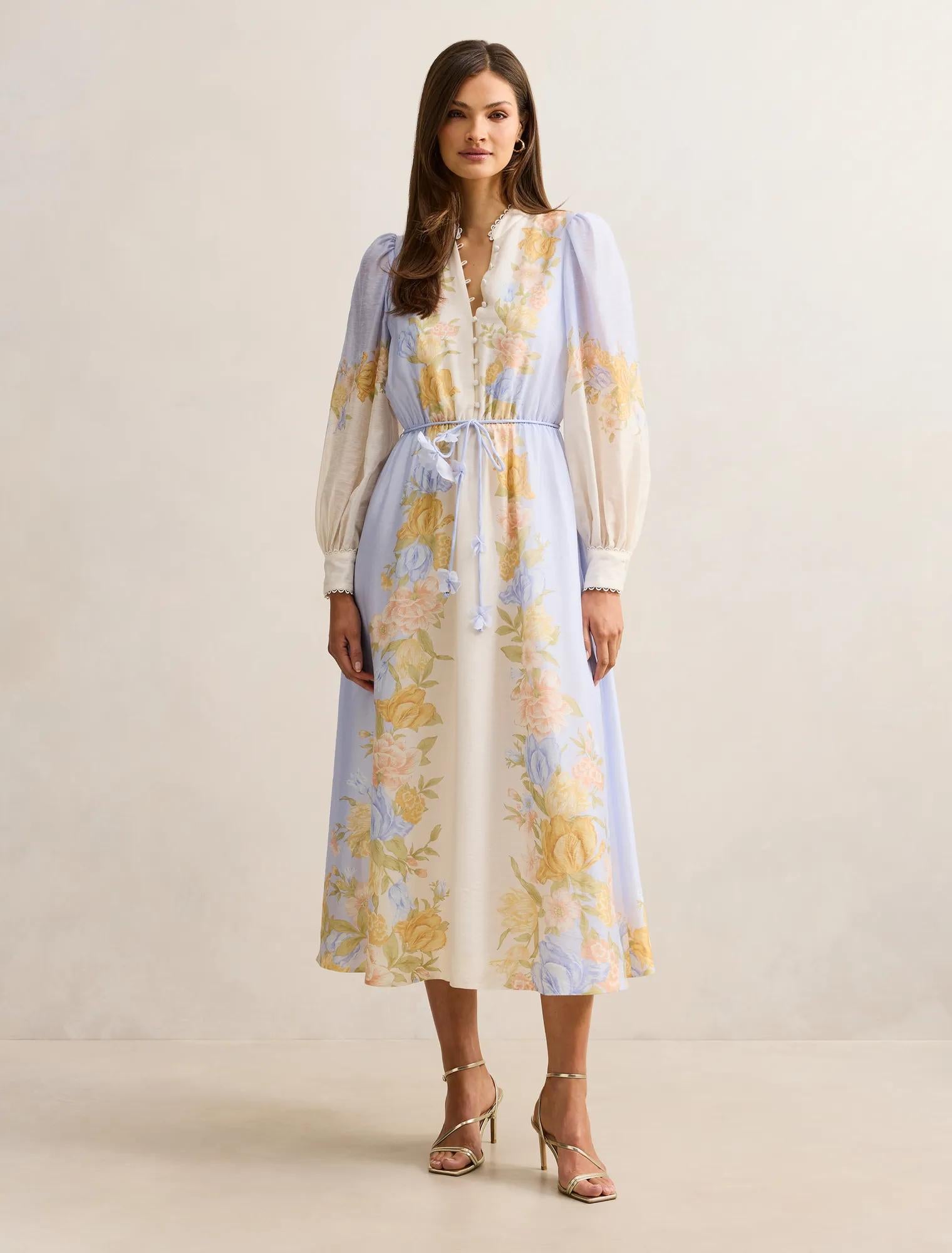 Christina Placement Print Midi Dress Blue Mercia Floral