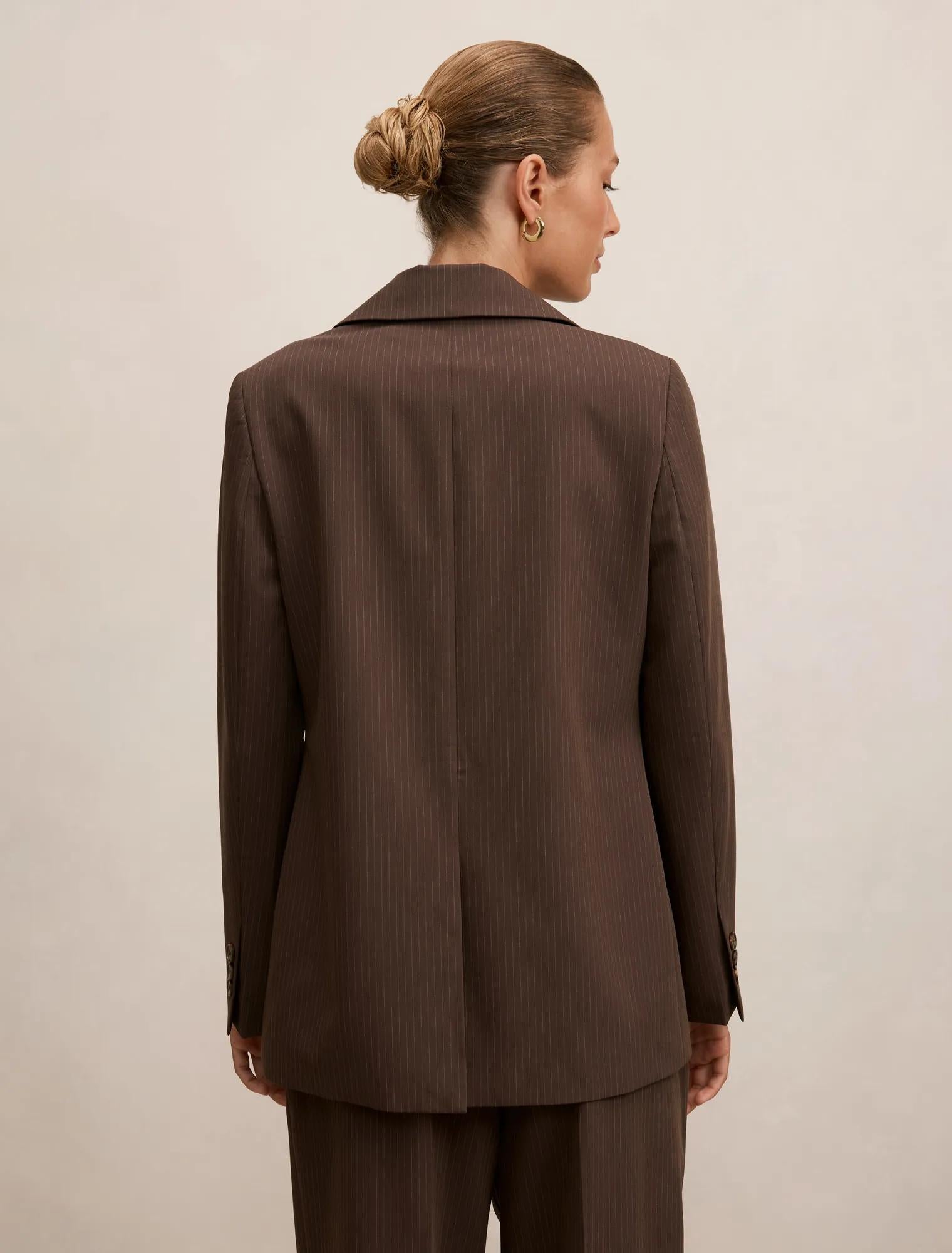 Bree Pinstripe Single Breasted Blazer Chocolate Pinstripe Suit