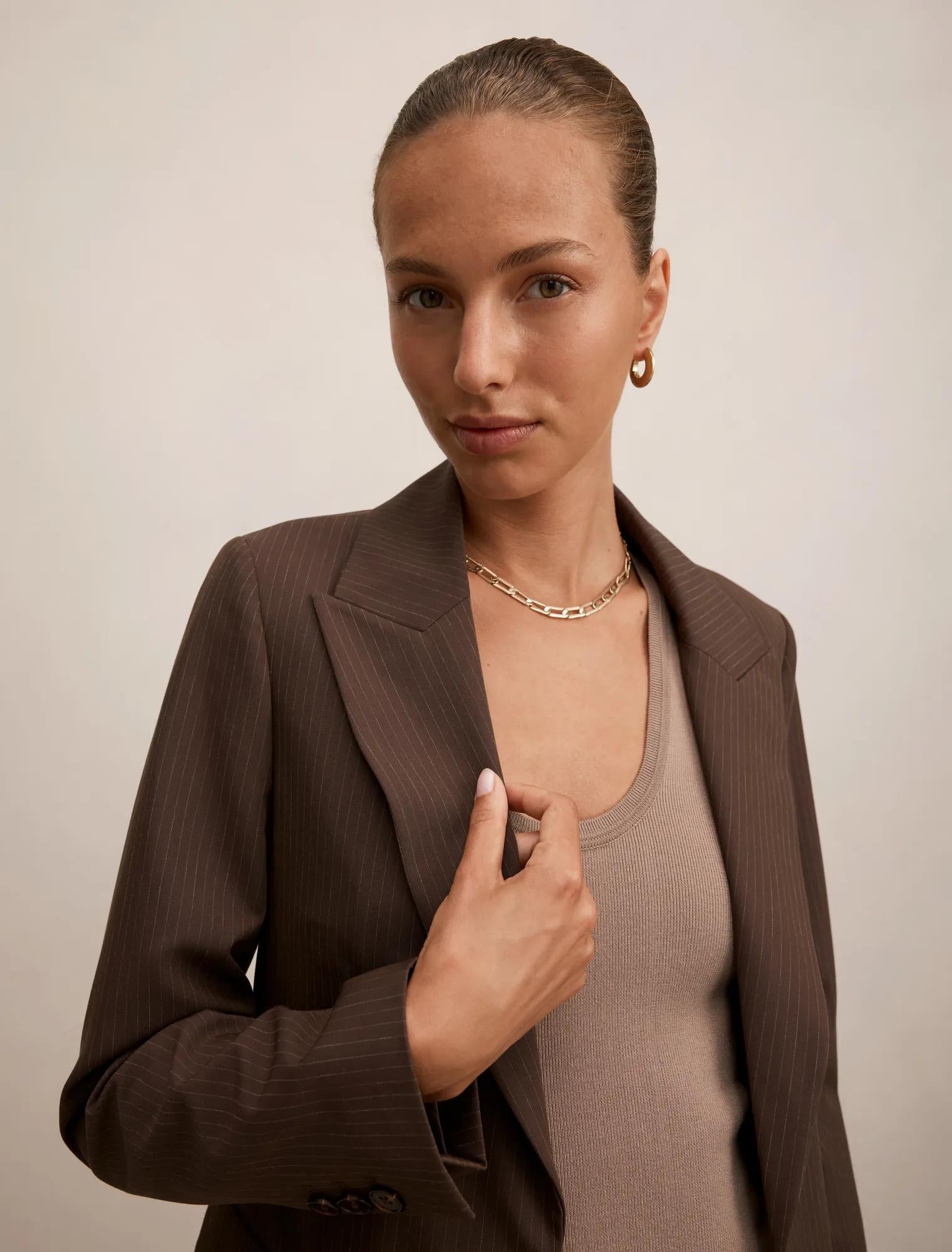 Bree Pinstripe Single Breasted Blazer Chocolate Pinstripe Suit