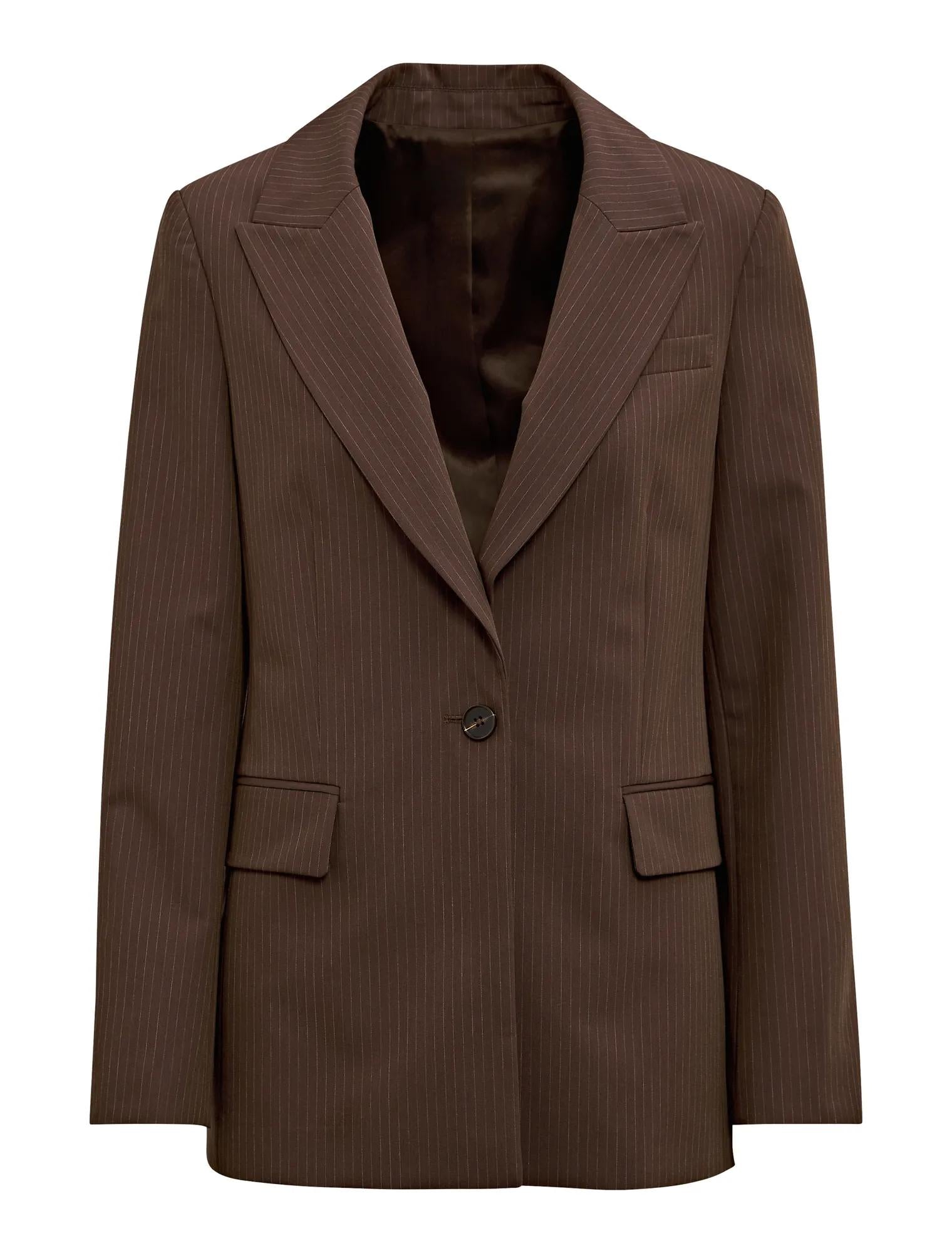 Bree Pinstripe Single Breasted Blazer Chocolate Pinstripe Suit_mannequin