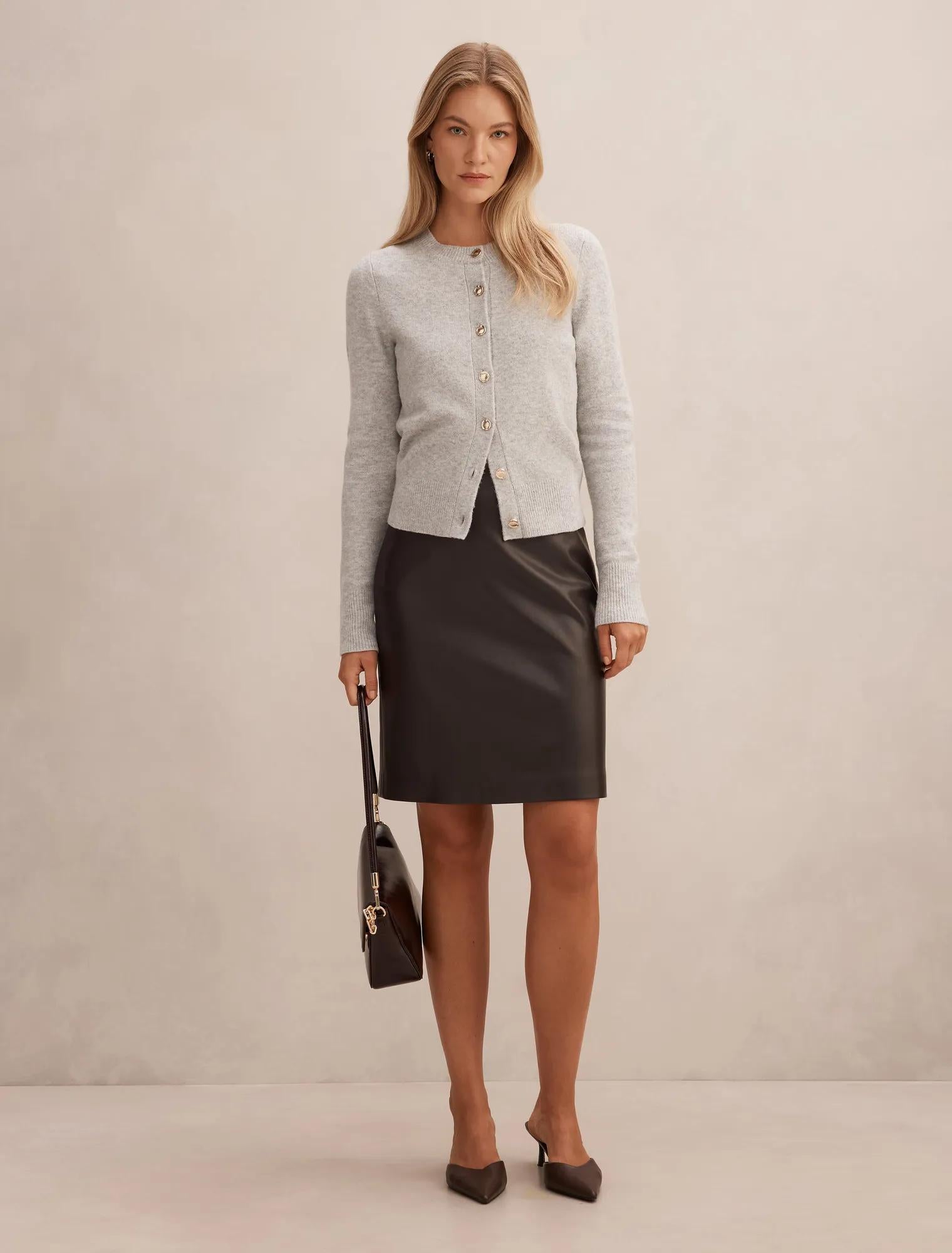 Flora Vegan Leather Pencil Midi Skirt Chocolate