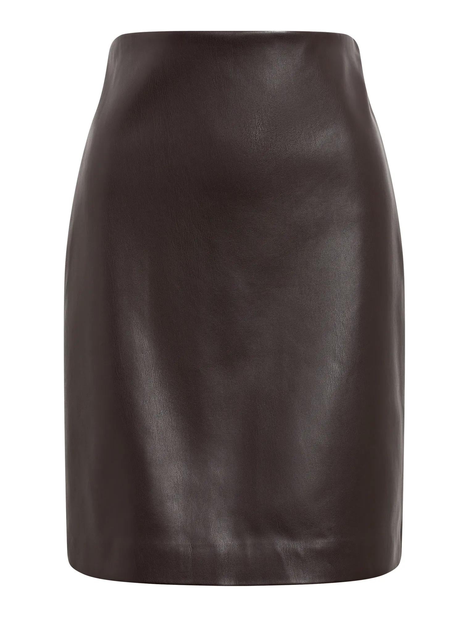 Flora Vegan Leather Pencil Midi Skirt Chocolate_mannequin