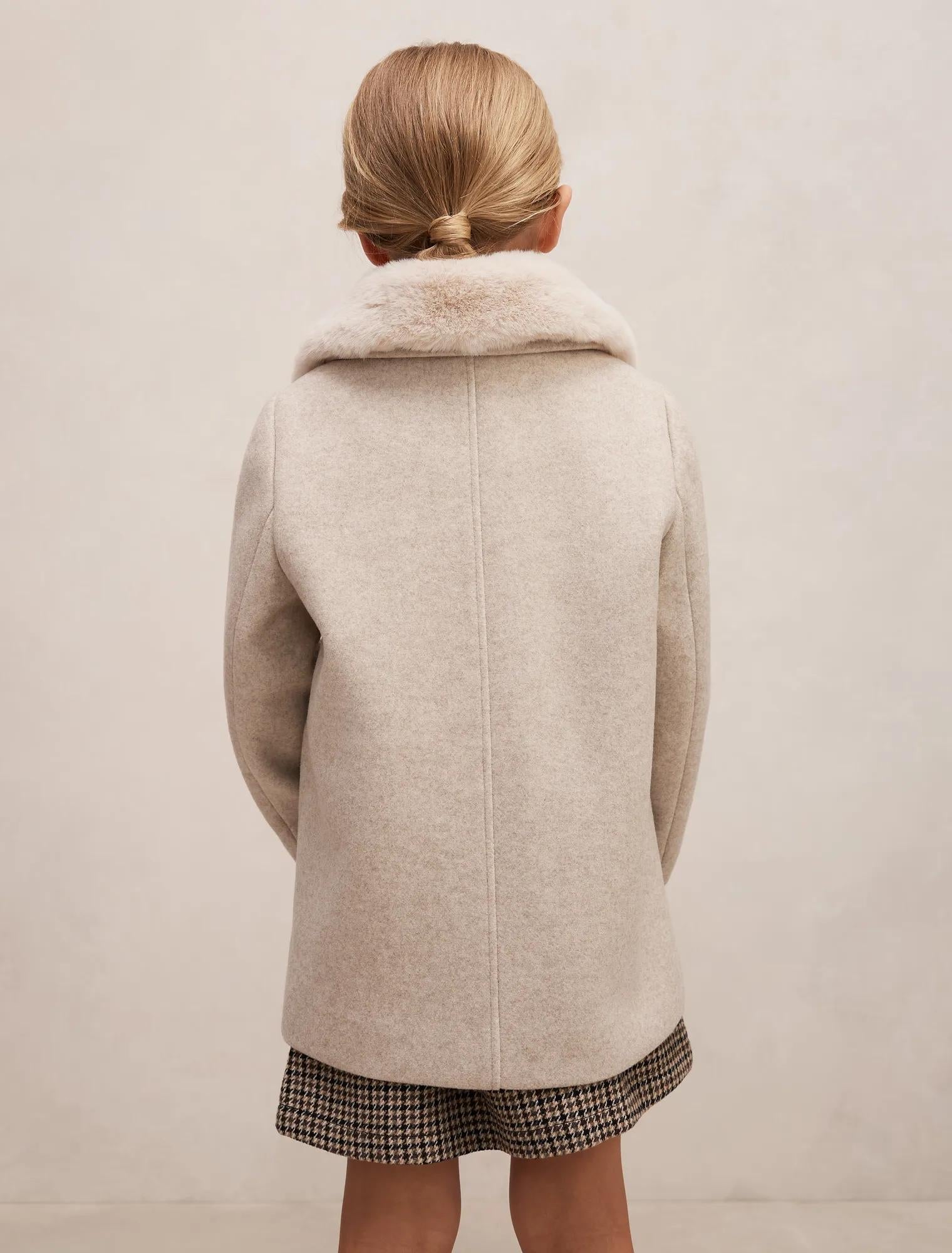 Isabella Girls Faux Fur Collar Coat Mink Marle