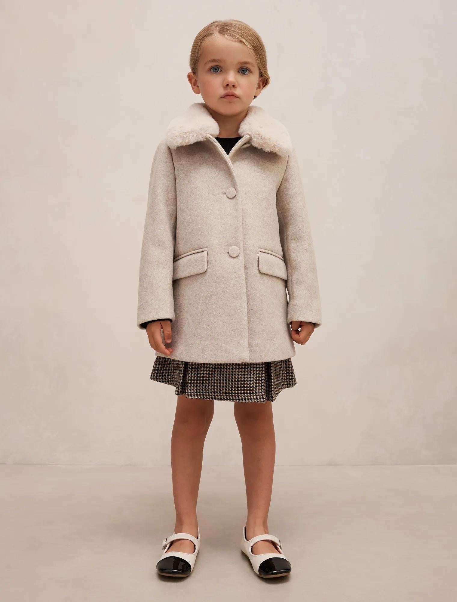 Isabella Girls Faux Fur Collar Coat Mink Marle