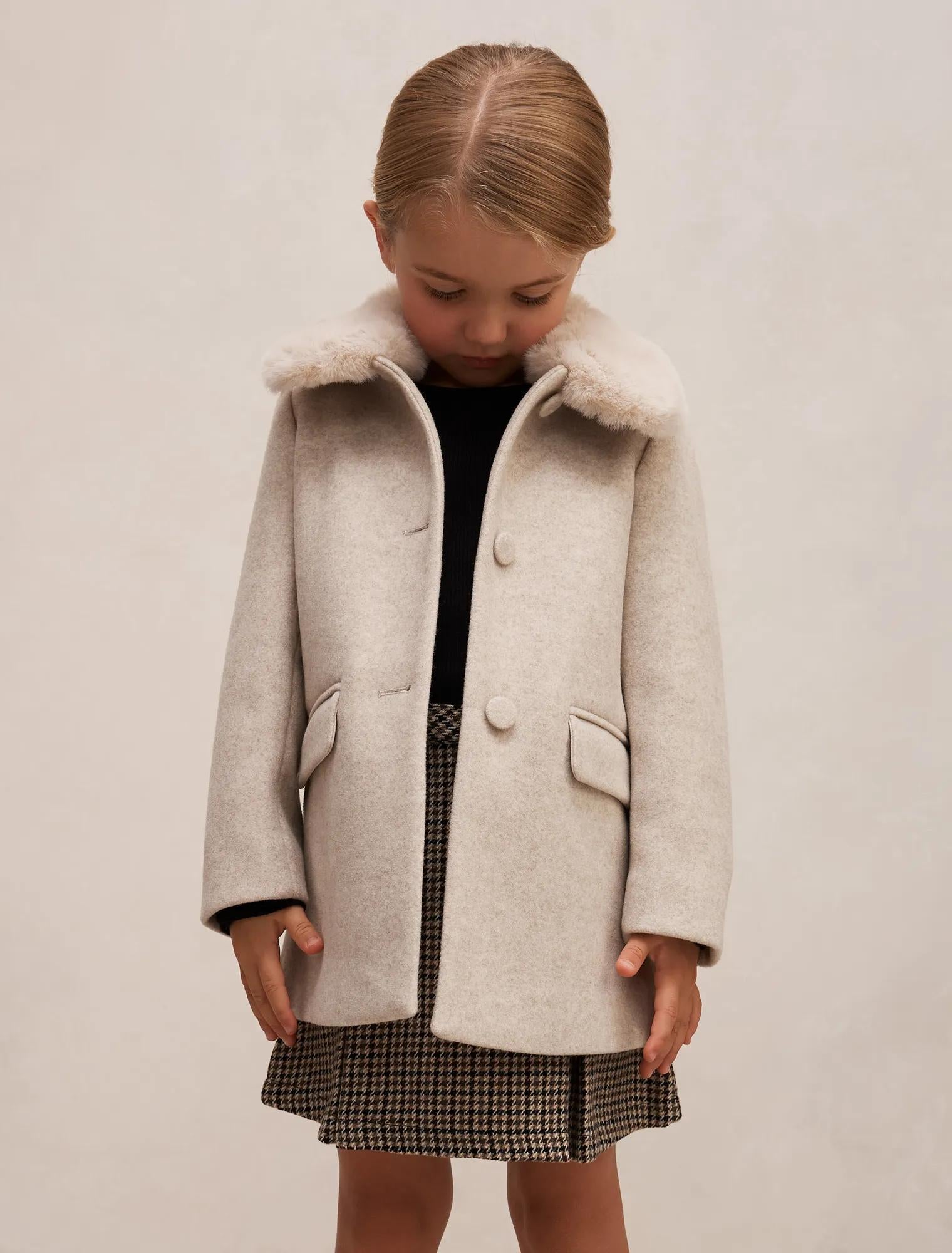 Isabella Girls Faux Fur Collar Coat Mink Marle