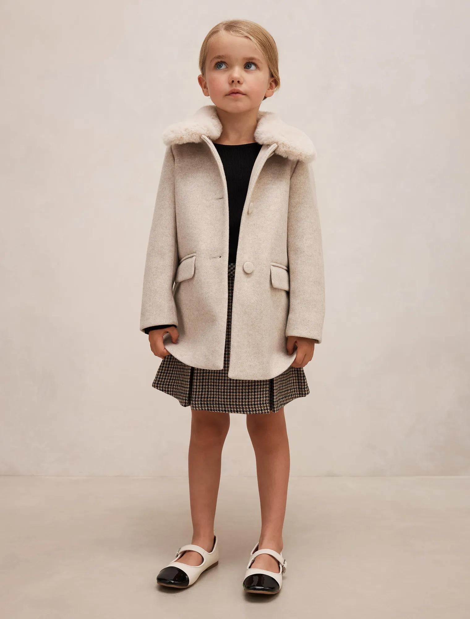 Isabella Girls Faux Fur Collar Coat Mink Marle