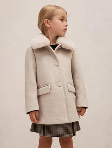 Isabella Girls Faux Fur Collar Coat Mink Marle