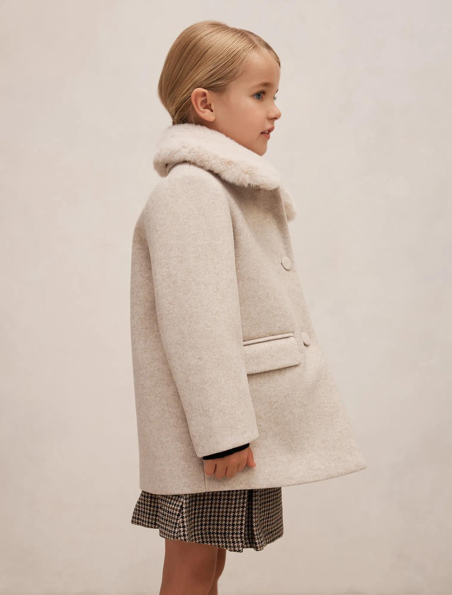 Isabella Girls Faux Fur Collar Coat Mink Marle