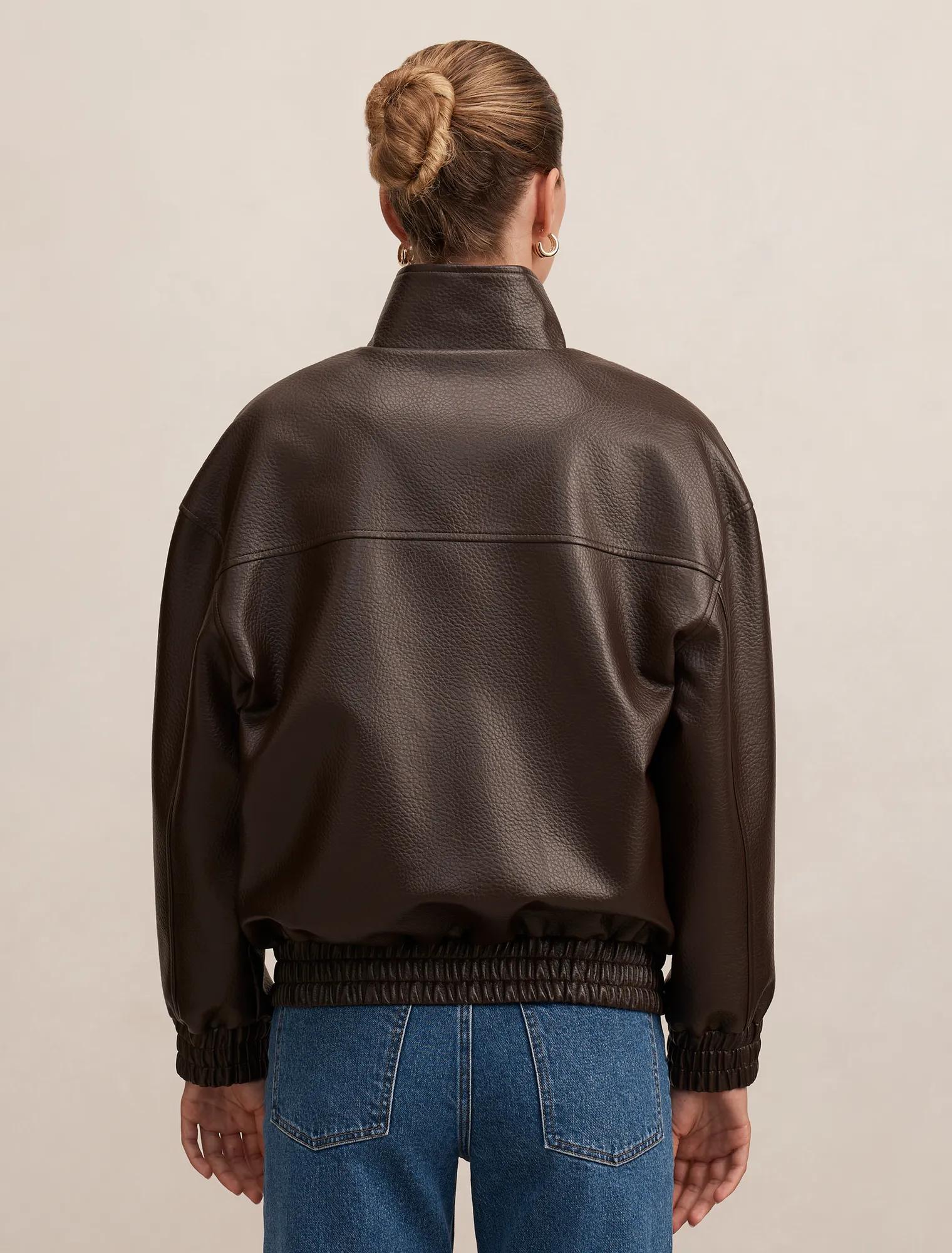 Marissa Funnel Neck PU Bomber Chocolate