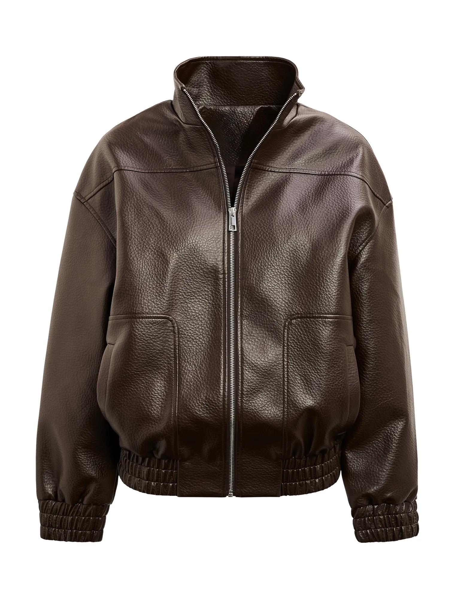 Marissa Funnel Neck PU Bomber Chocolate_mannequin
