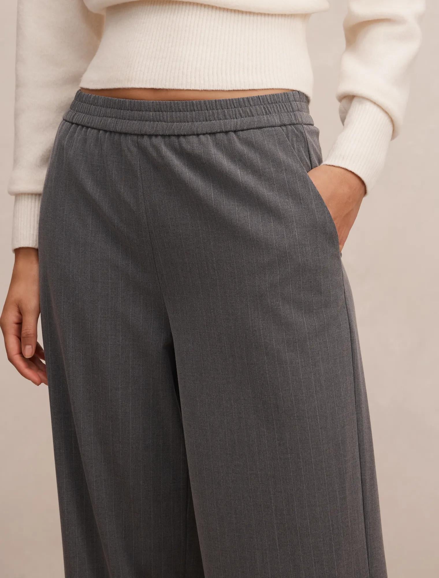 Liliana Elastic Pinstripe Pants Grey Pinstripe