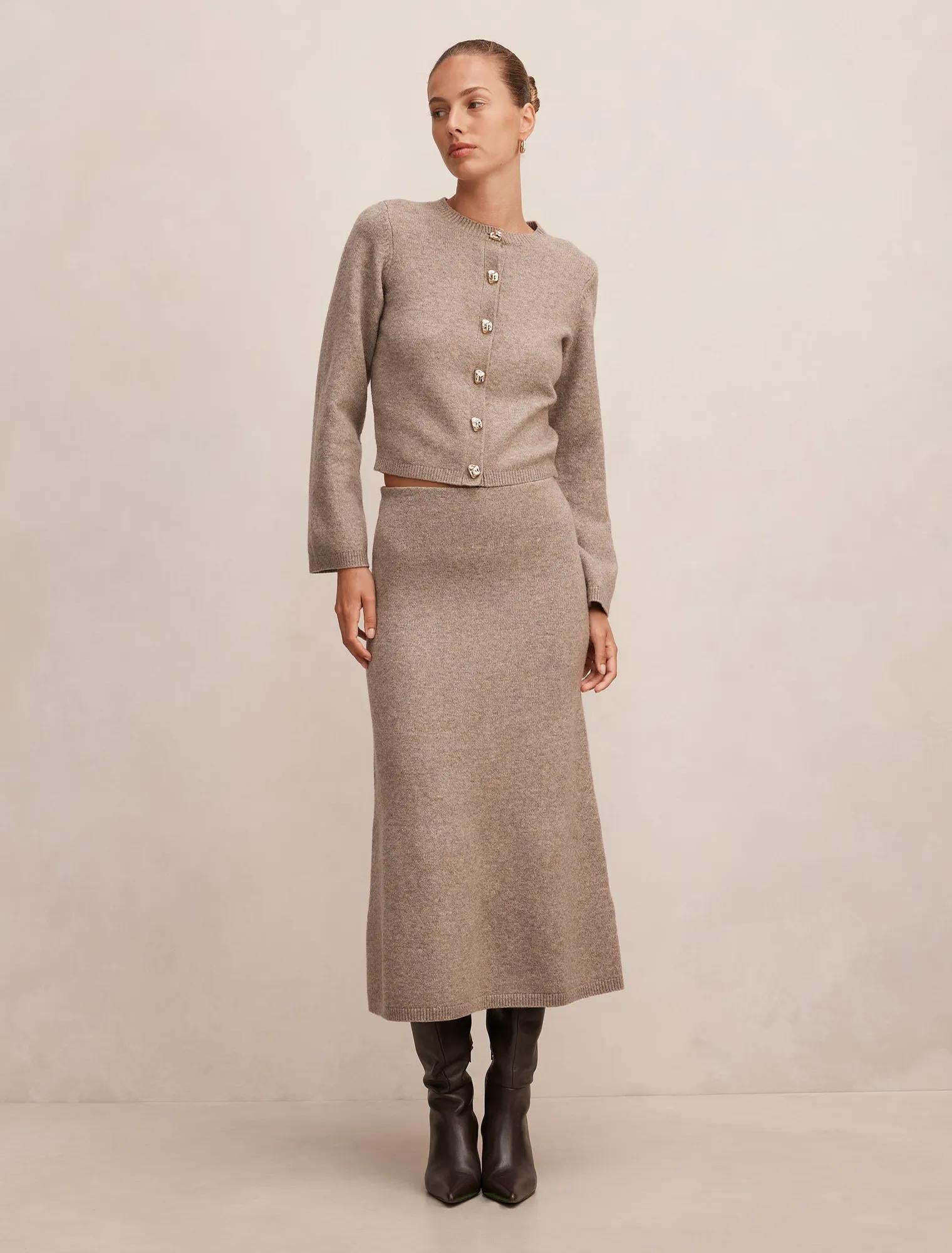 Lottie Knitted Midi Skirt Marled Caramel Co Ord