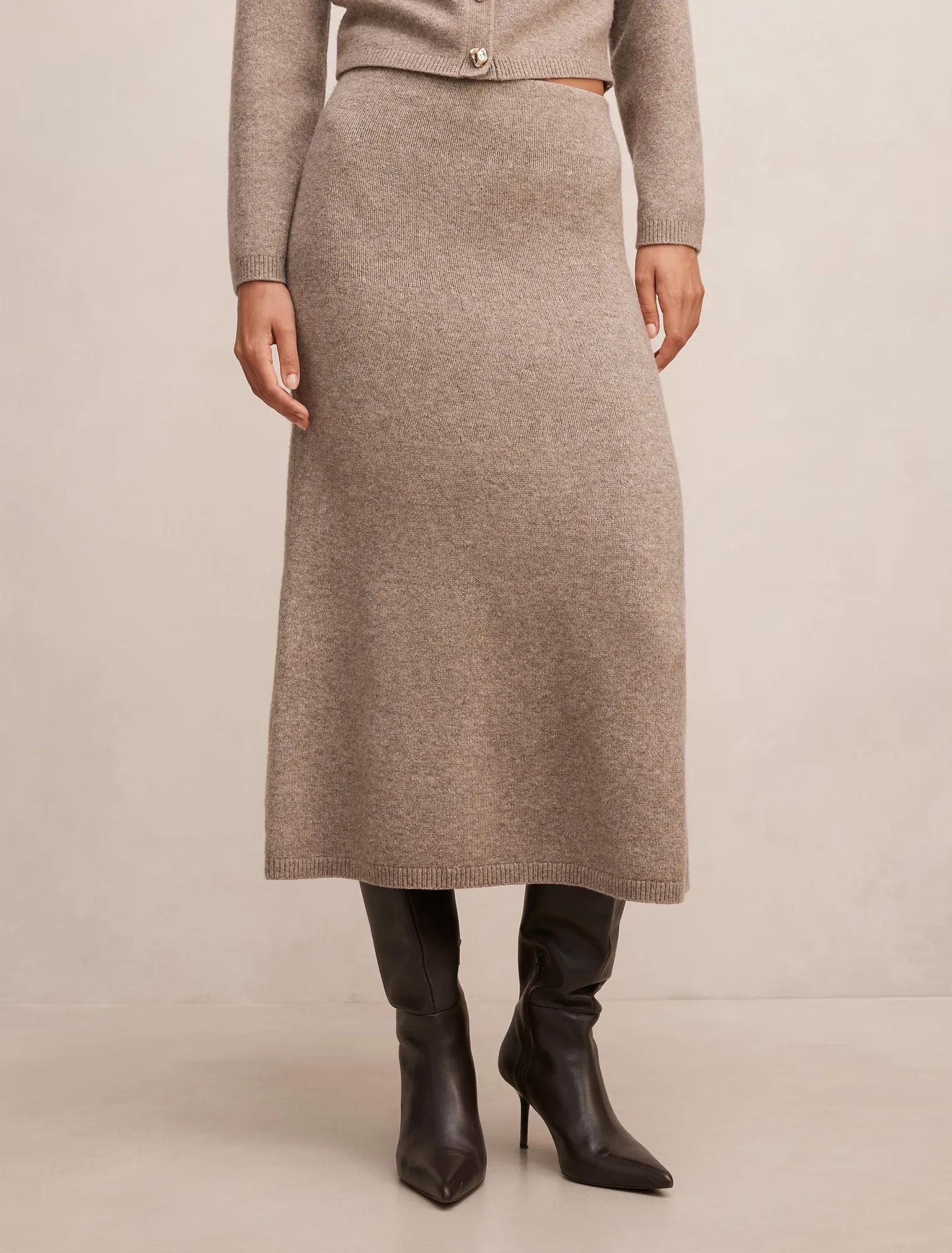 Lottie Knitted Midi Skirt Marled Caramel Co Ord