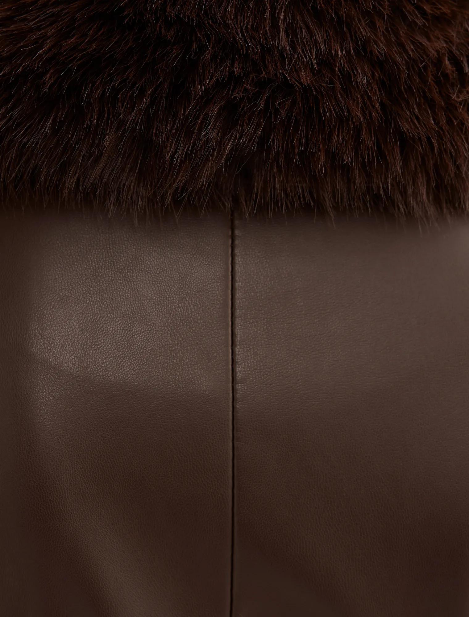 Faith Fur Collar Faux Leather Trench Coat Milk Chocolate