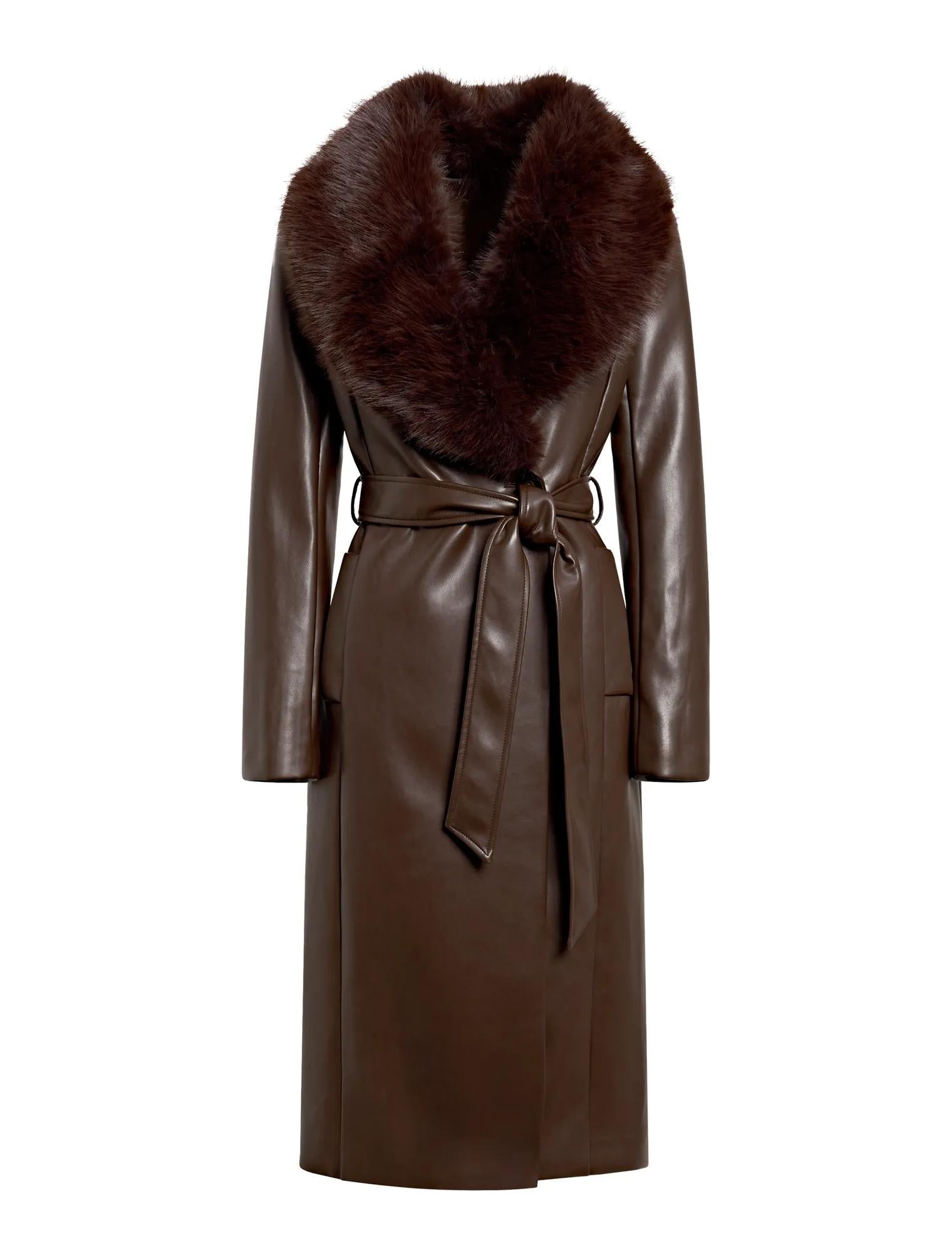 Faith Fur Collar Faux Leather Trench Coat Milk Chocolate_mannequin