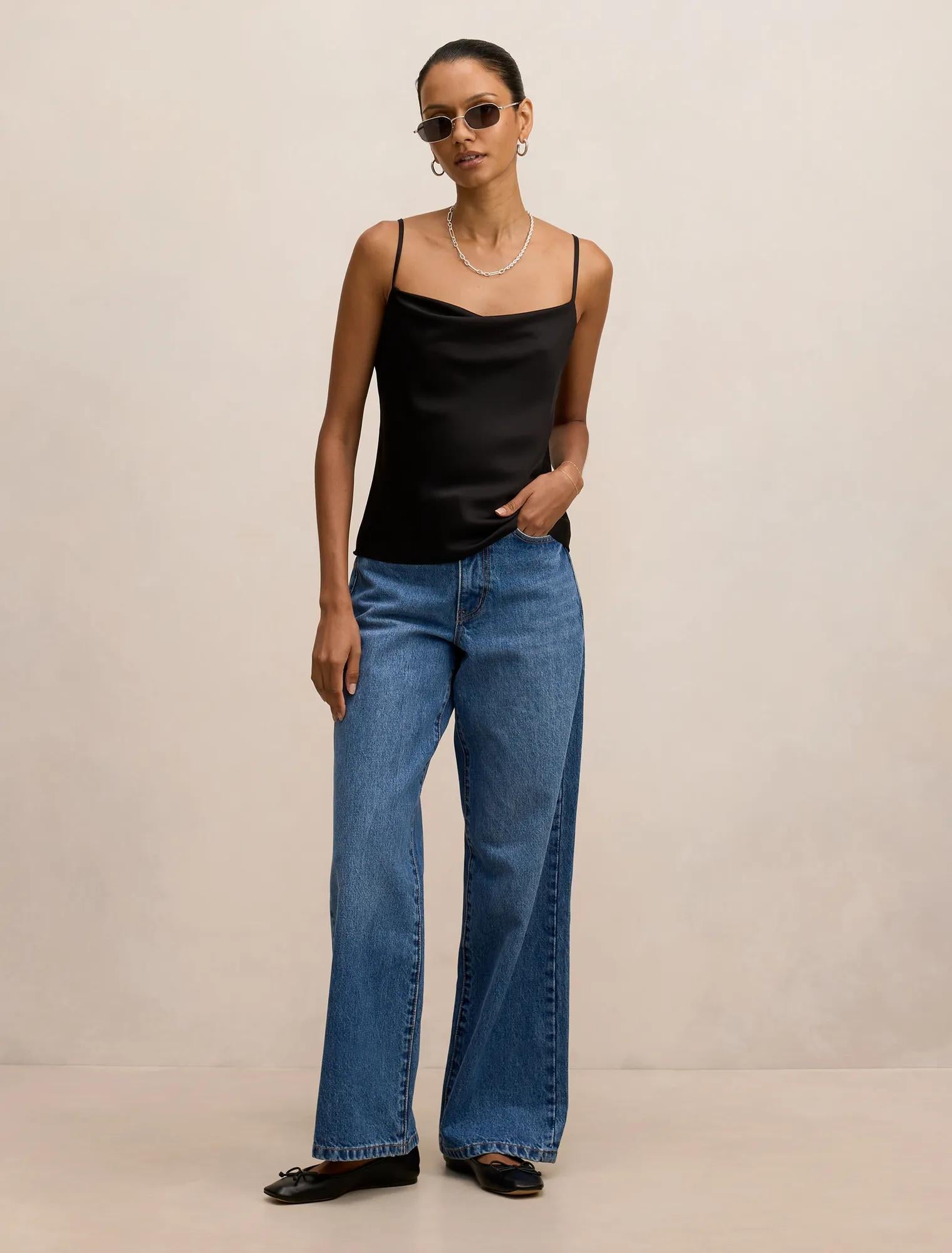Sky Petite Straight Leg Jeans Mid Wash