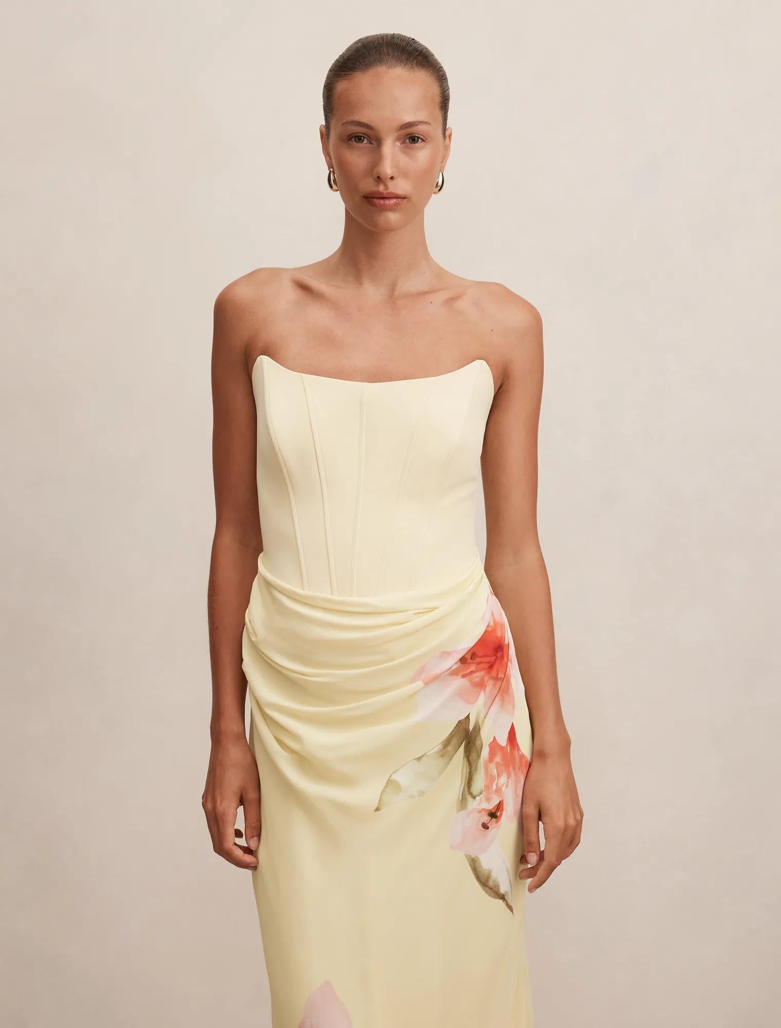 Isra Printed Strapless Maxi Linley Floral