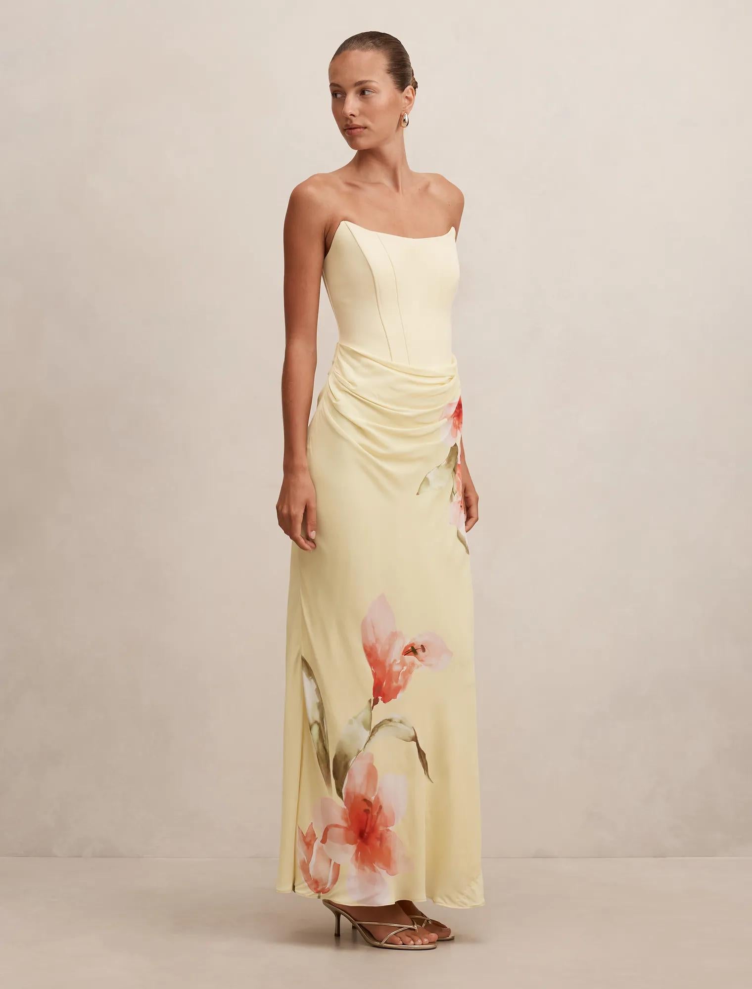Isra Printed Strapless Maxi Linley Floral