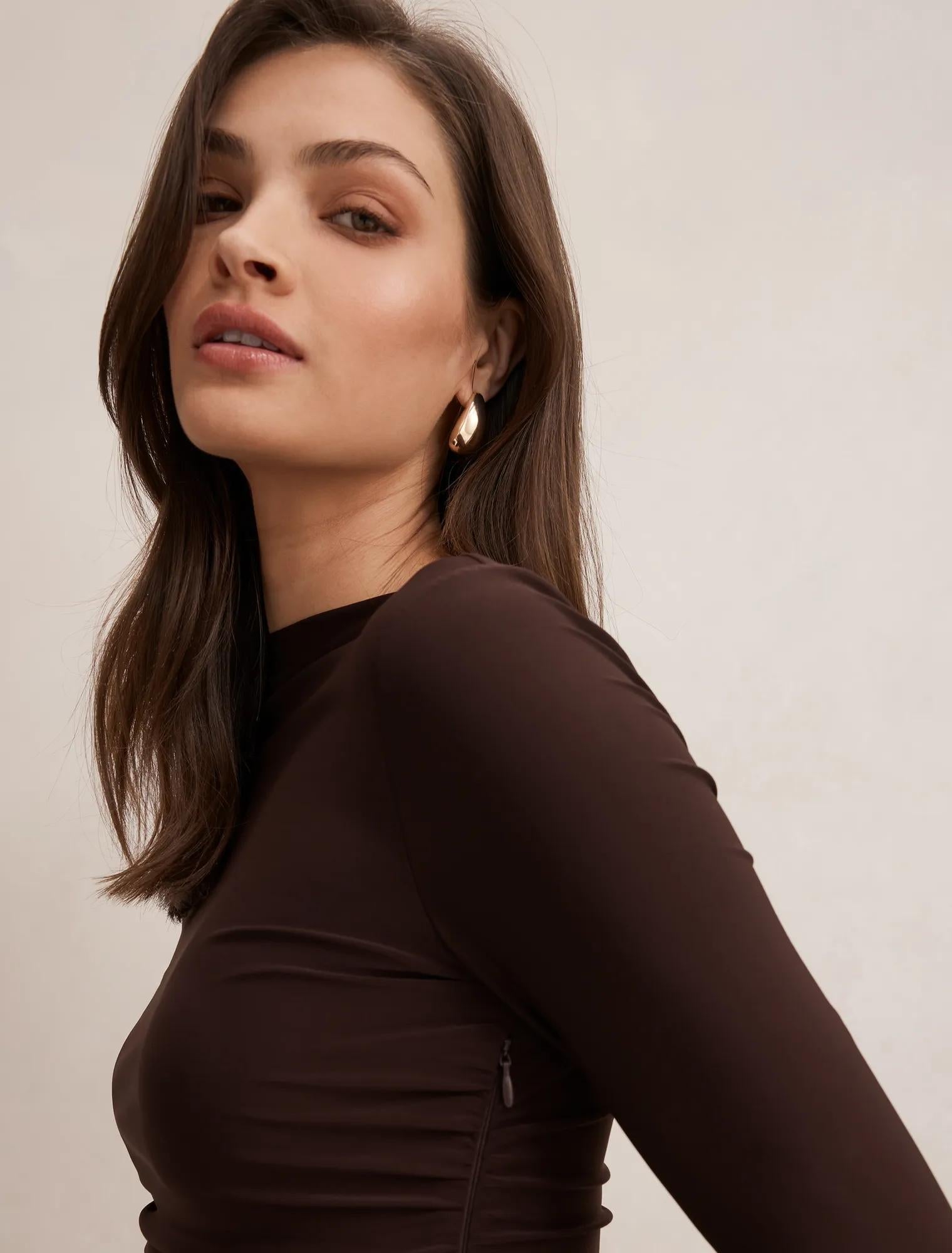 Charlie Long Sleeve Mini Dress Dark Chocolate