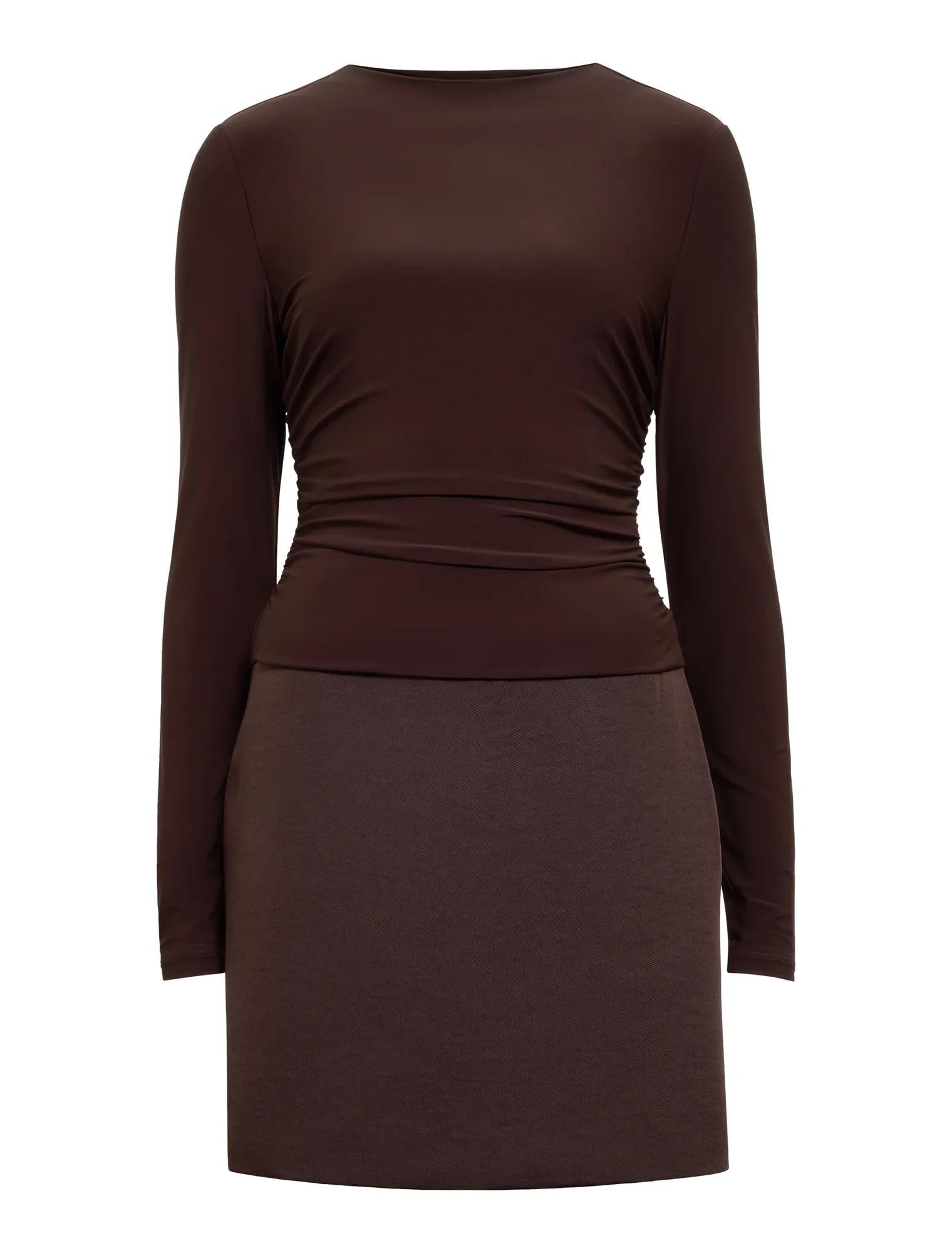 Charlie Long Sleeve Mini Dress Dark Chocolate_mannequin