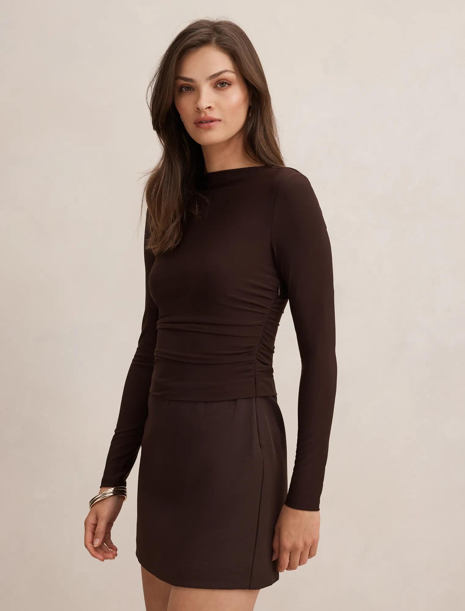 Charlie Long Sleeve Mini Dress Dark Chocolate
