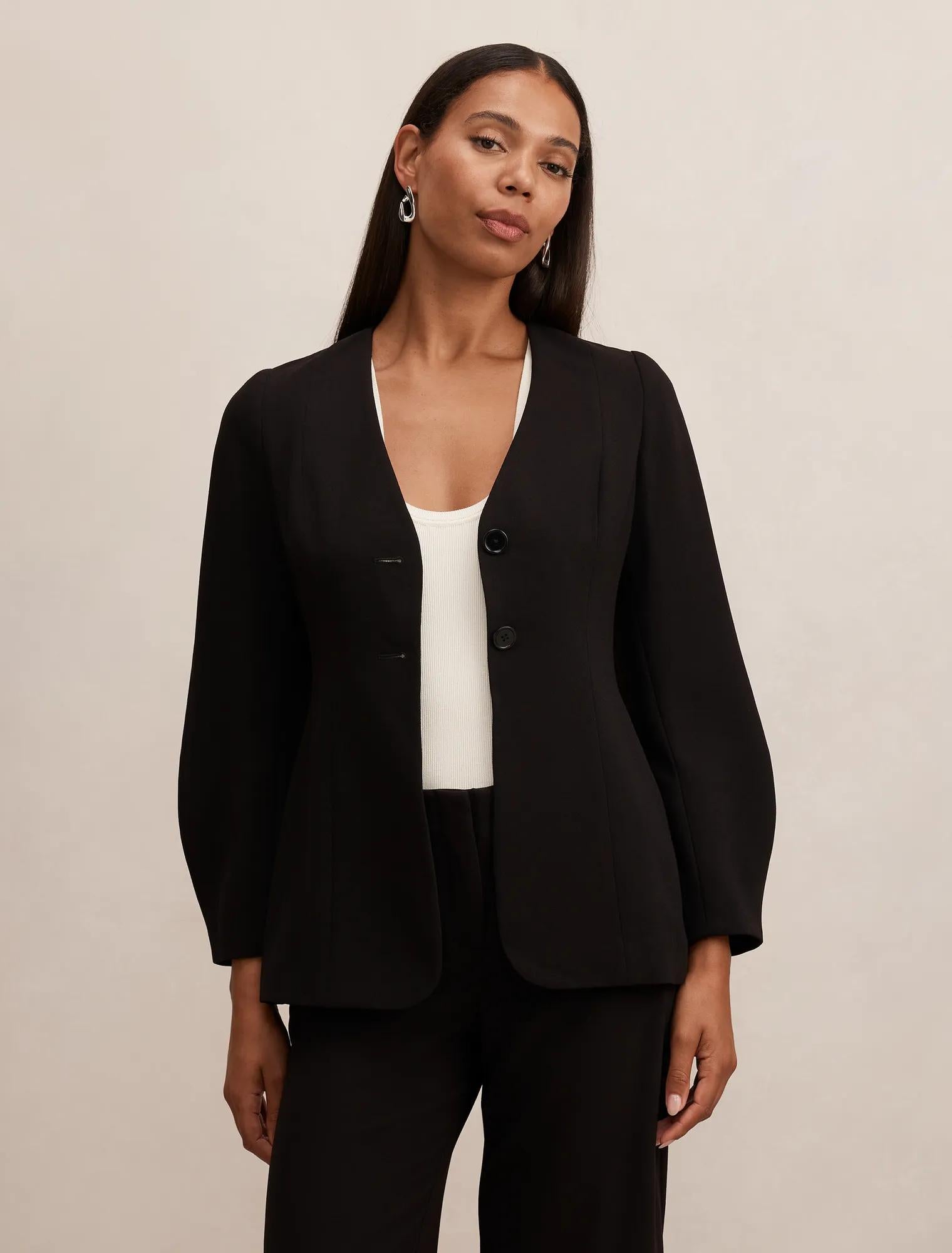 Lizzie Collarless Blazer Black Suit