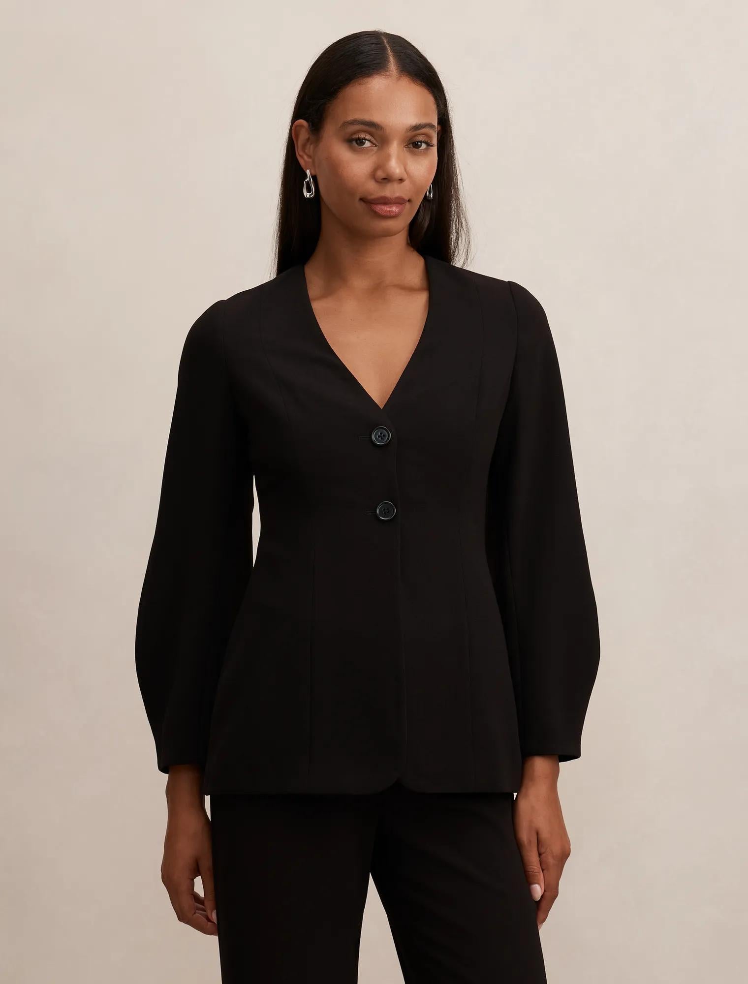 Lizzie Collarless Blazer Black Suit