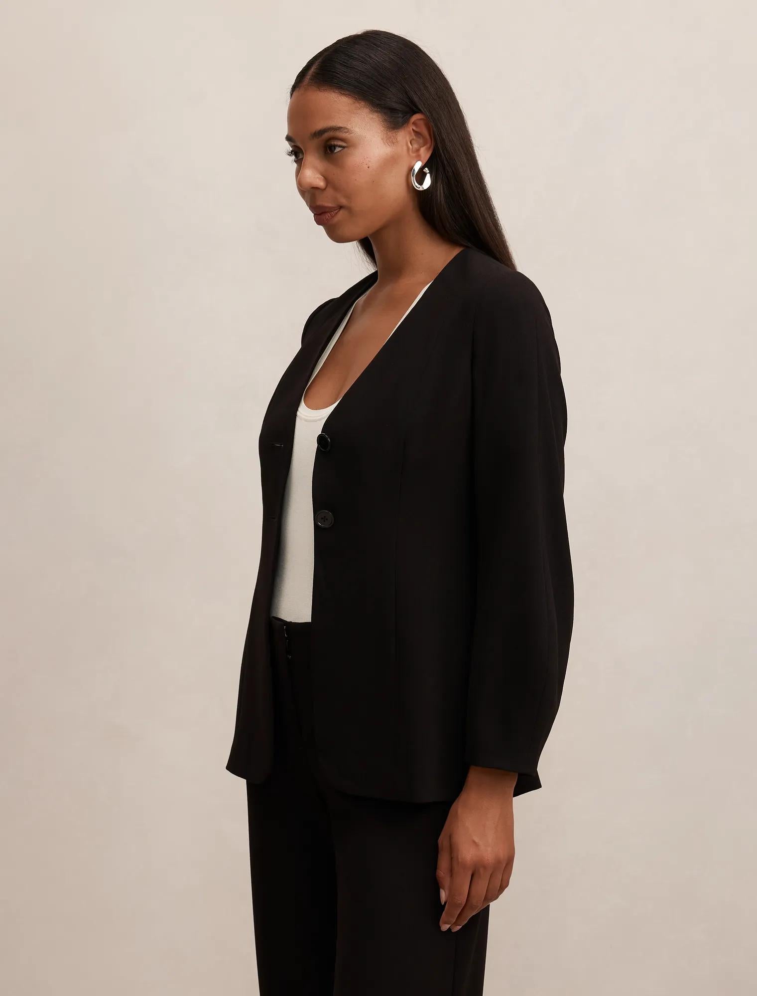 Lizzie Collarless Blazer Black Suit
