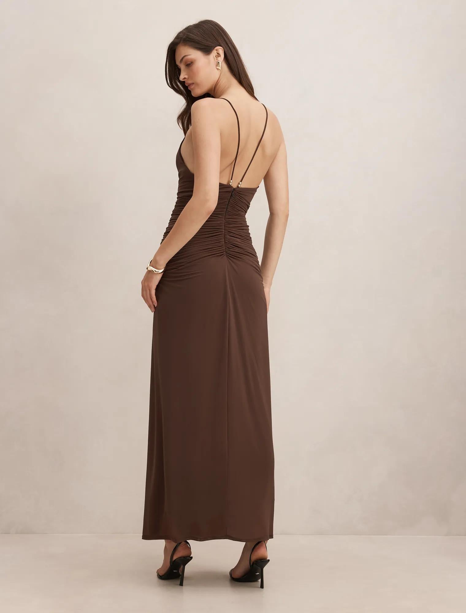 Jazzy Slinky Jersey Maxi Dress Chocolate
