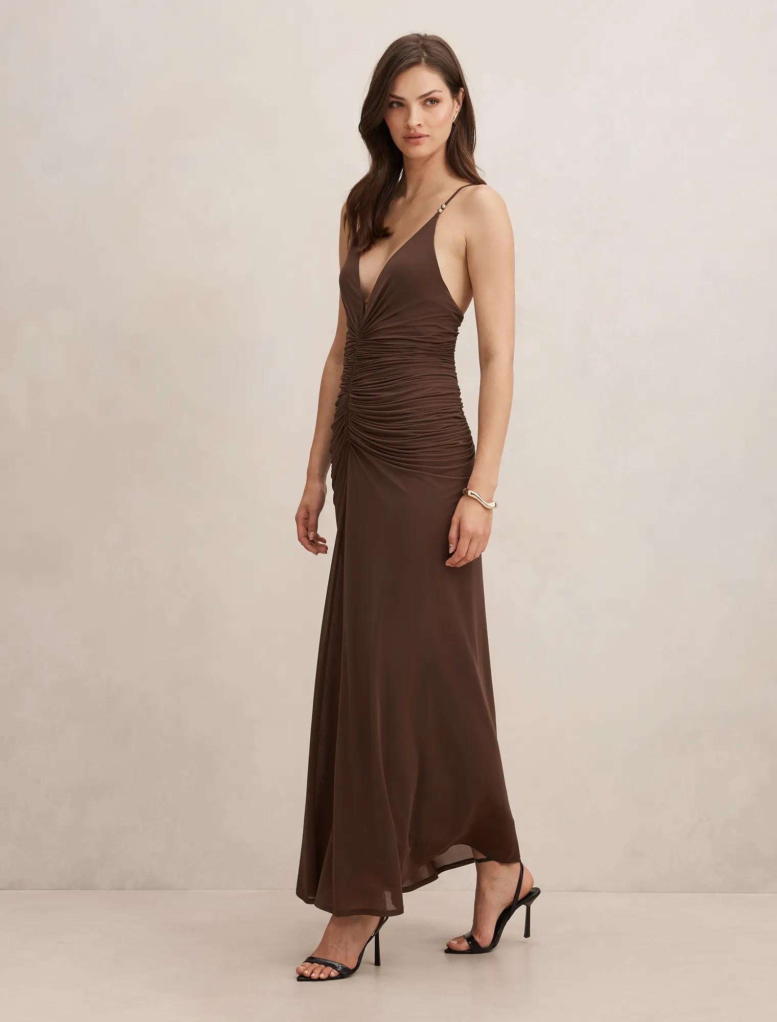Jazzy Slinky Jersey Maxi Dress Chocolate