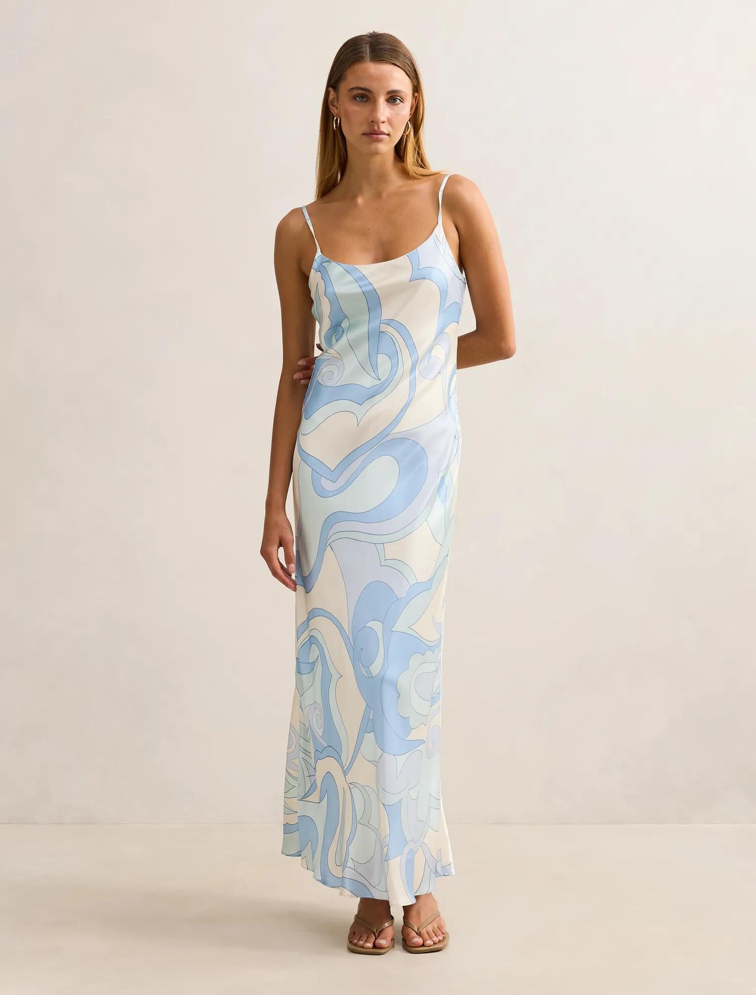 Violet Strappy Slip Dress Riviera Swirl